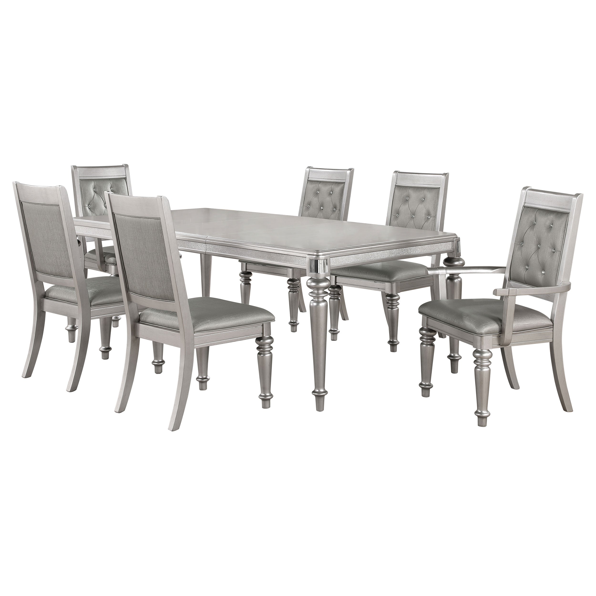 Bling Game 7-piece Rectangular Dining Set Metallic Platinum