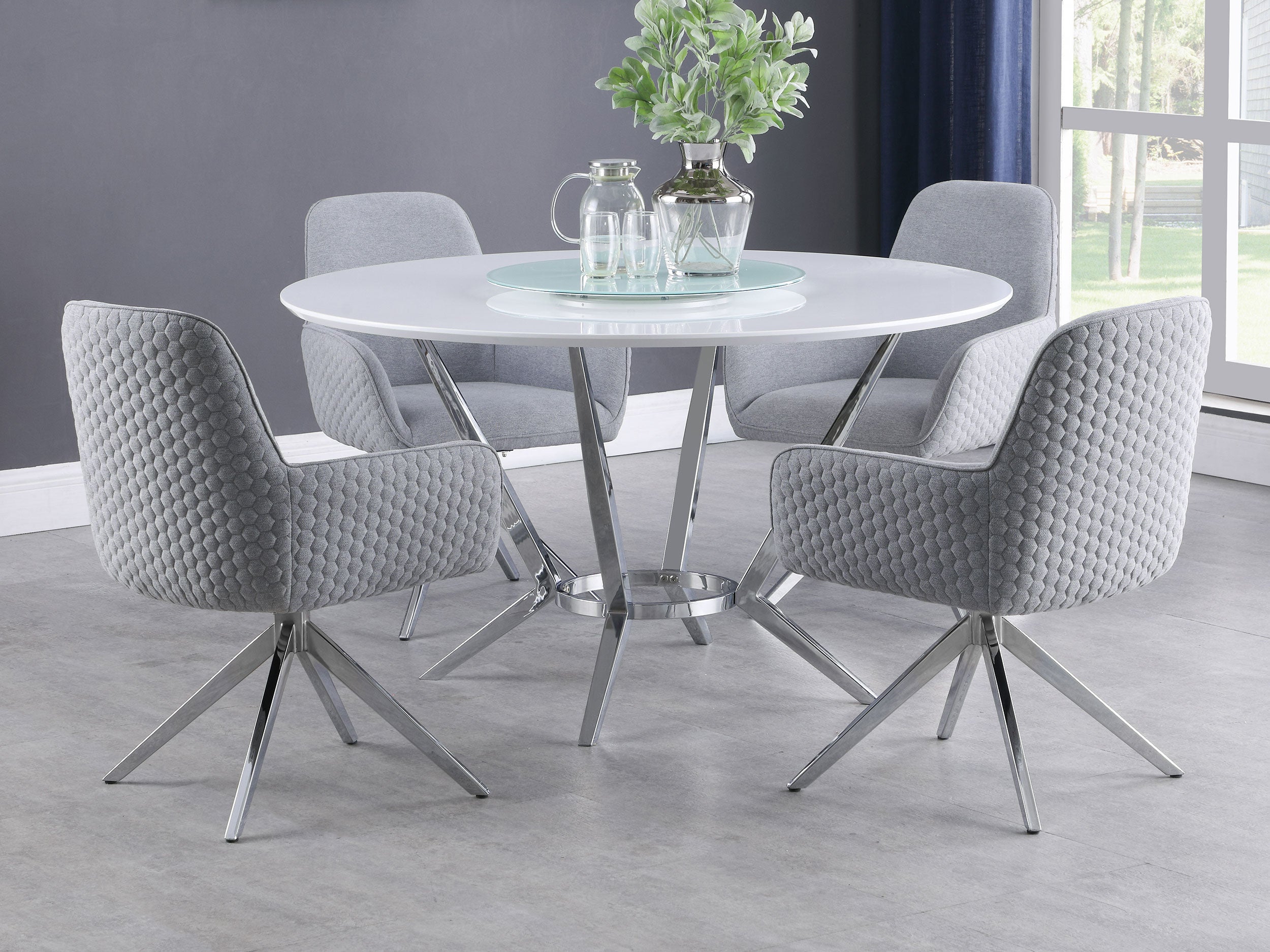 Abby  Round Dining Table Set White High Gloss