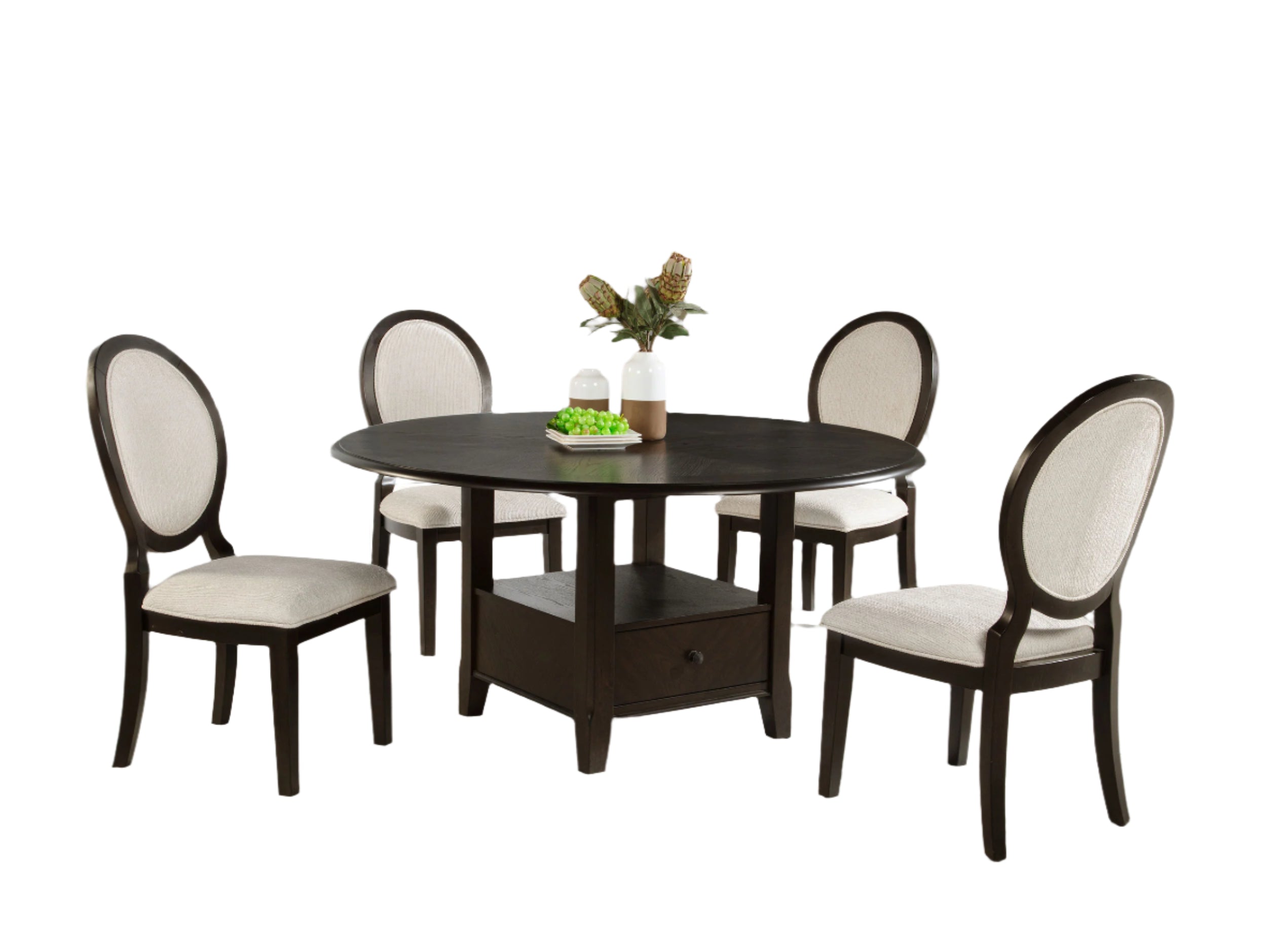 Twyla  60-inch Round Wood Dining Table Set Dark Cocoa