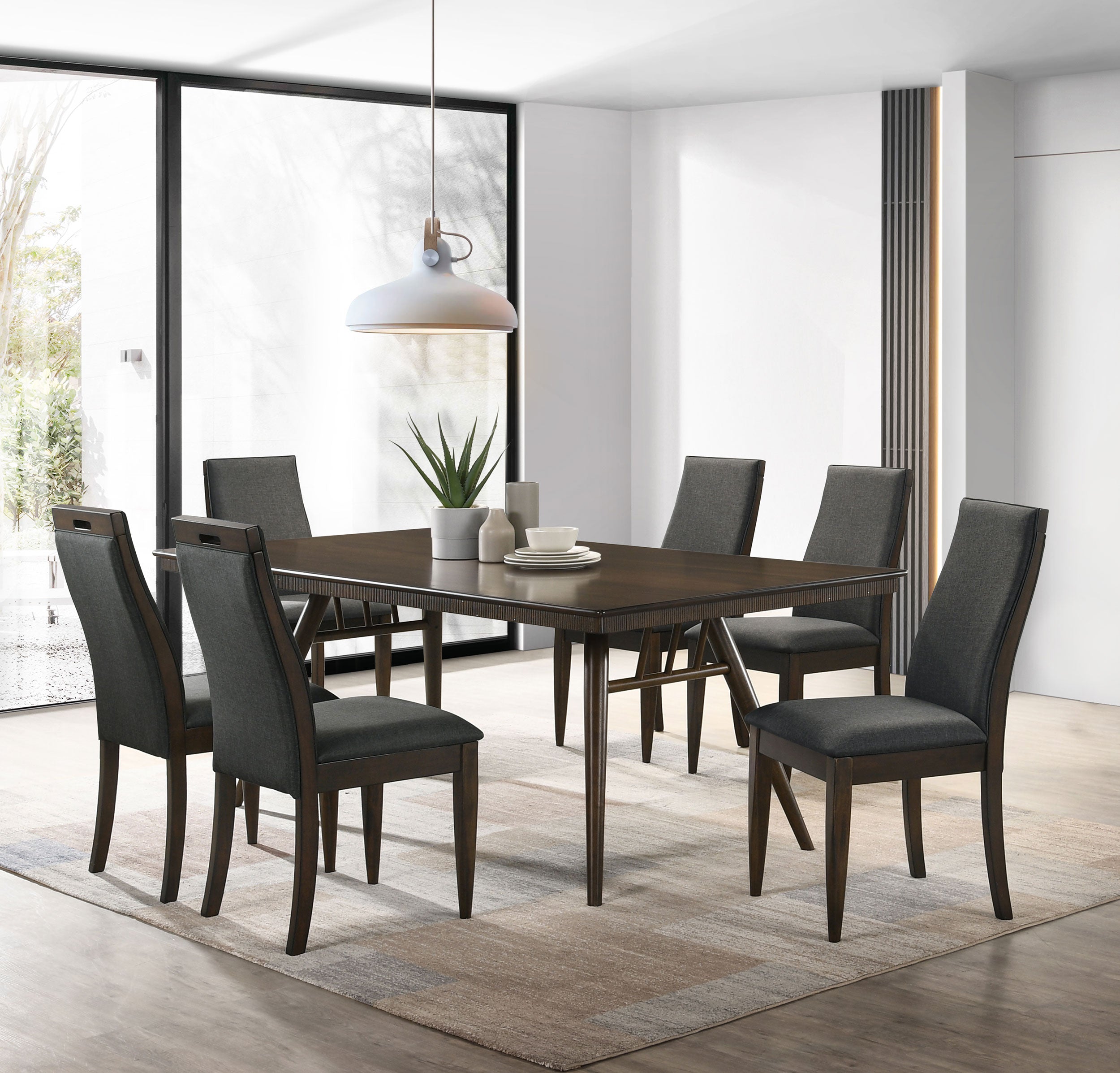 Wes  Rectangular Dining Table Set Dark Walnut