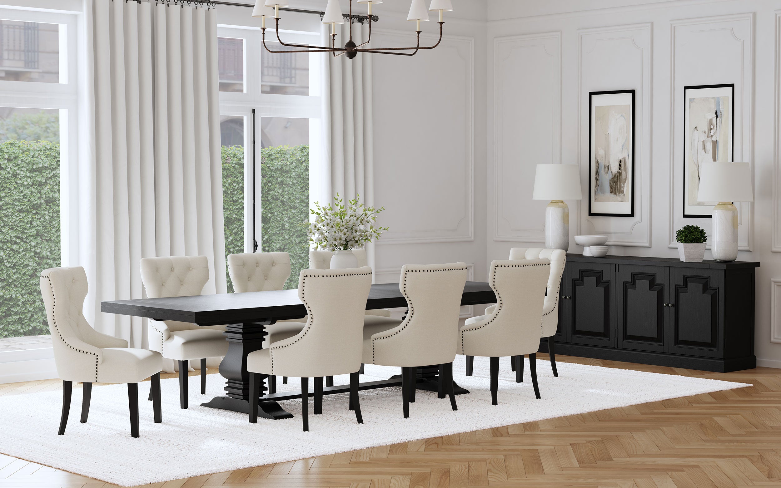 Florence 126-inch Extension Dining Table Set Beige