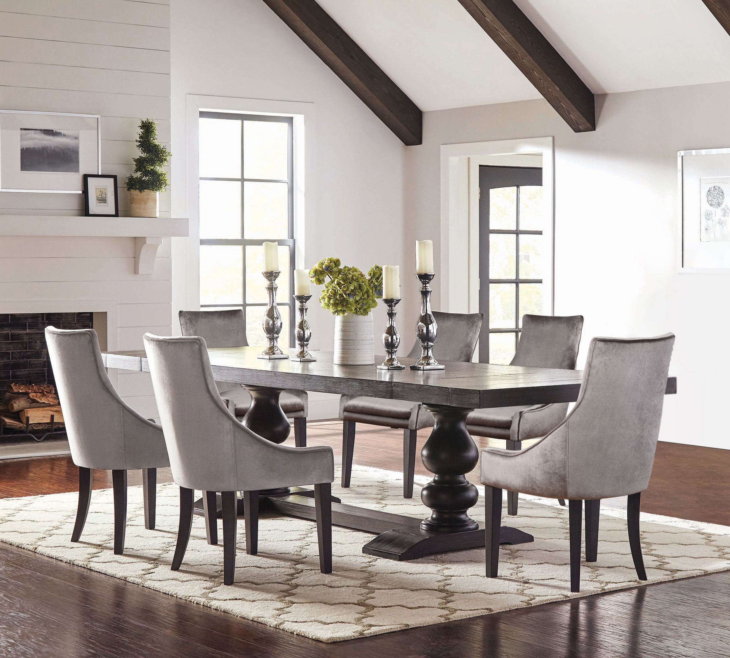 Phelps  Rectangular Dining Table Set Distressed Noir