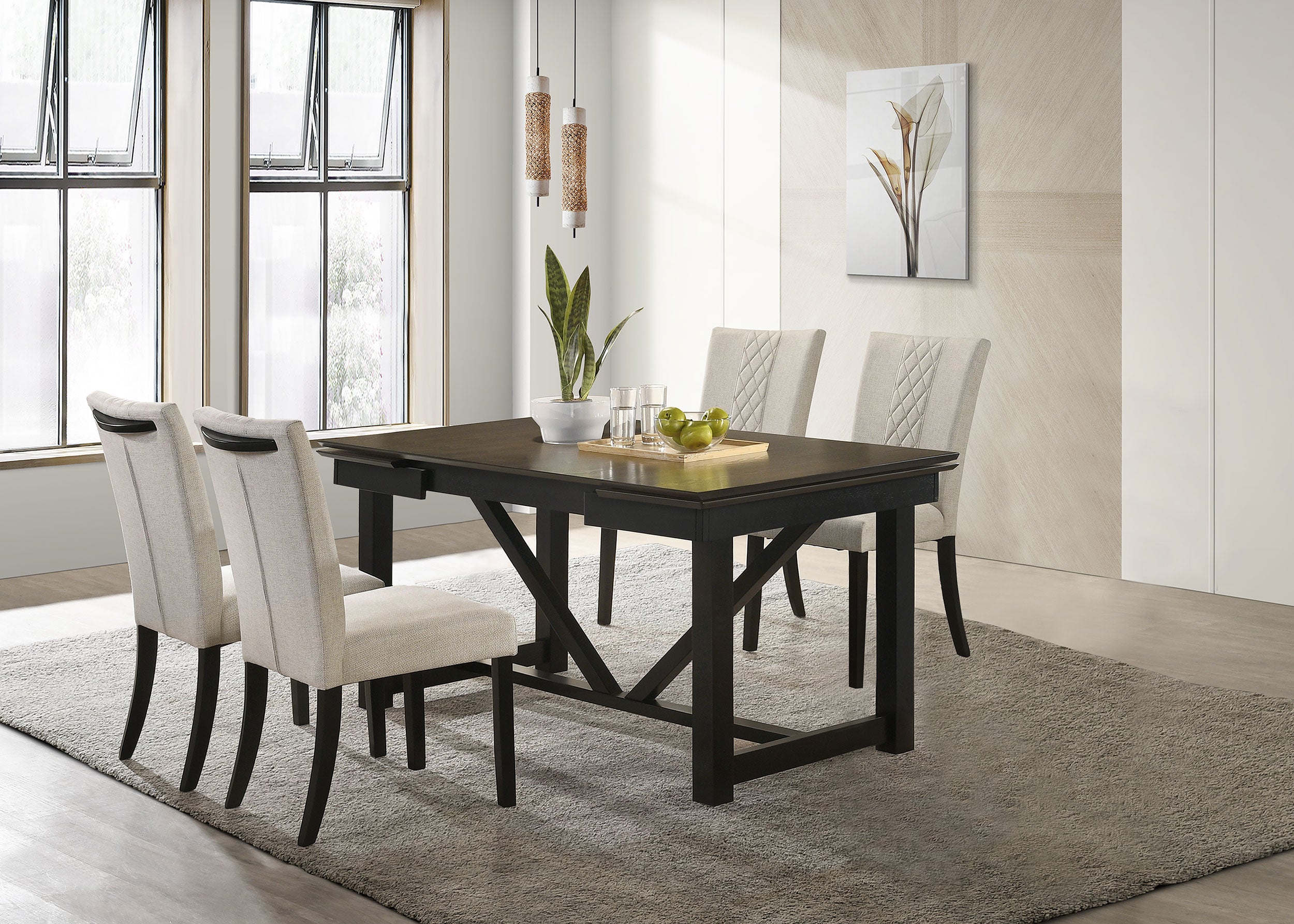 Malia Refractory Extension Leaf Dining Table Set Oak