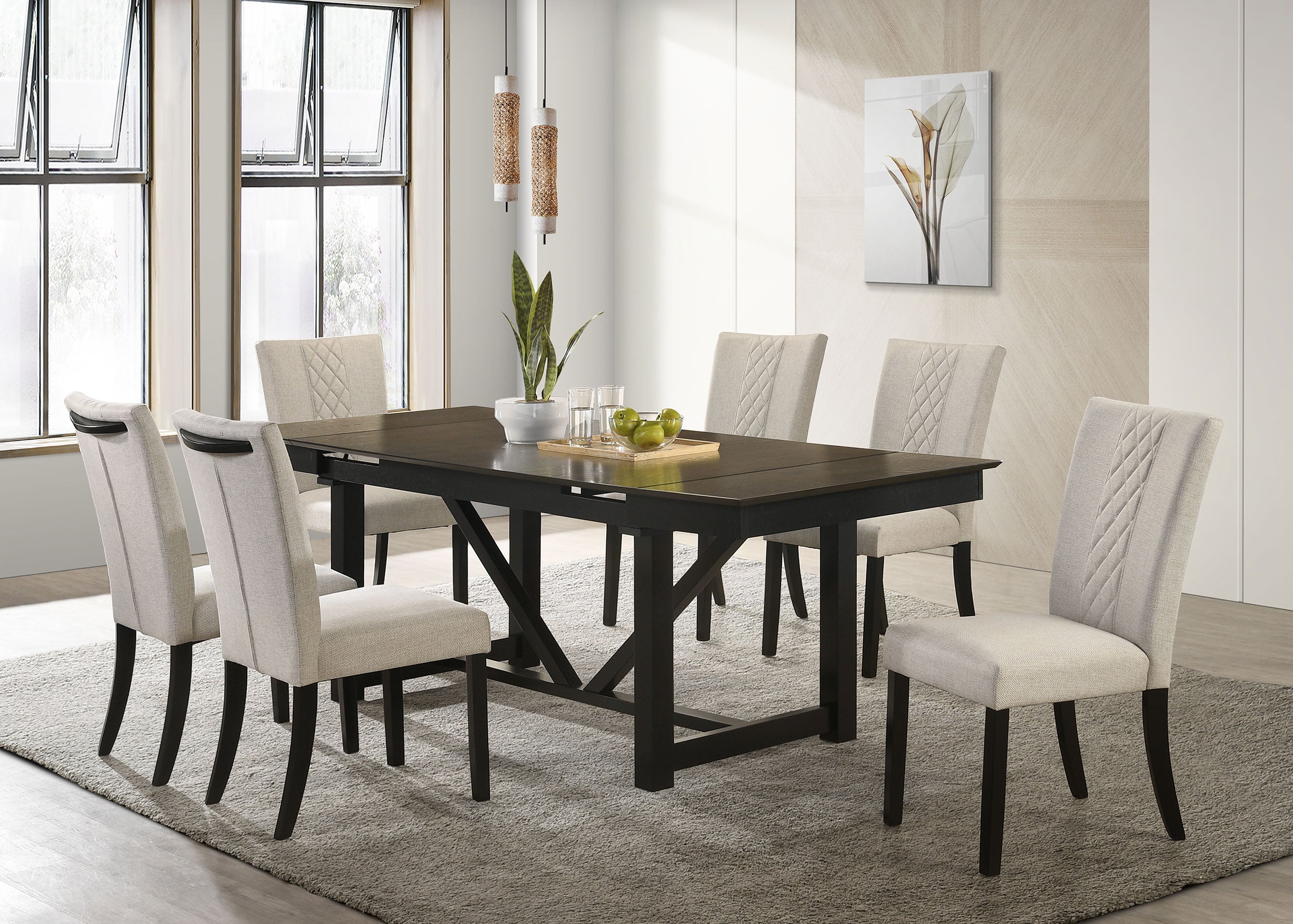 Malia Refractory Extension Leaf Dining Table Set Oak
