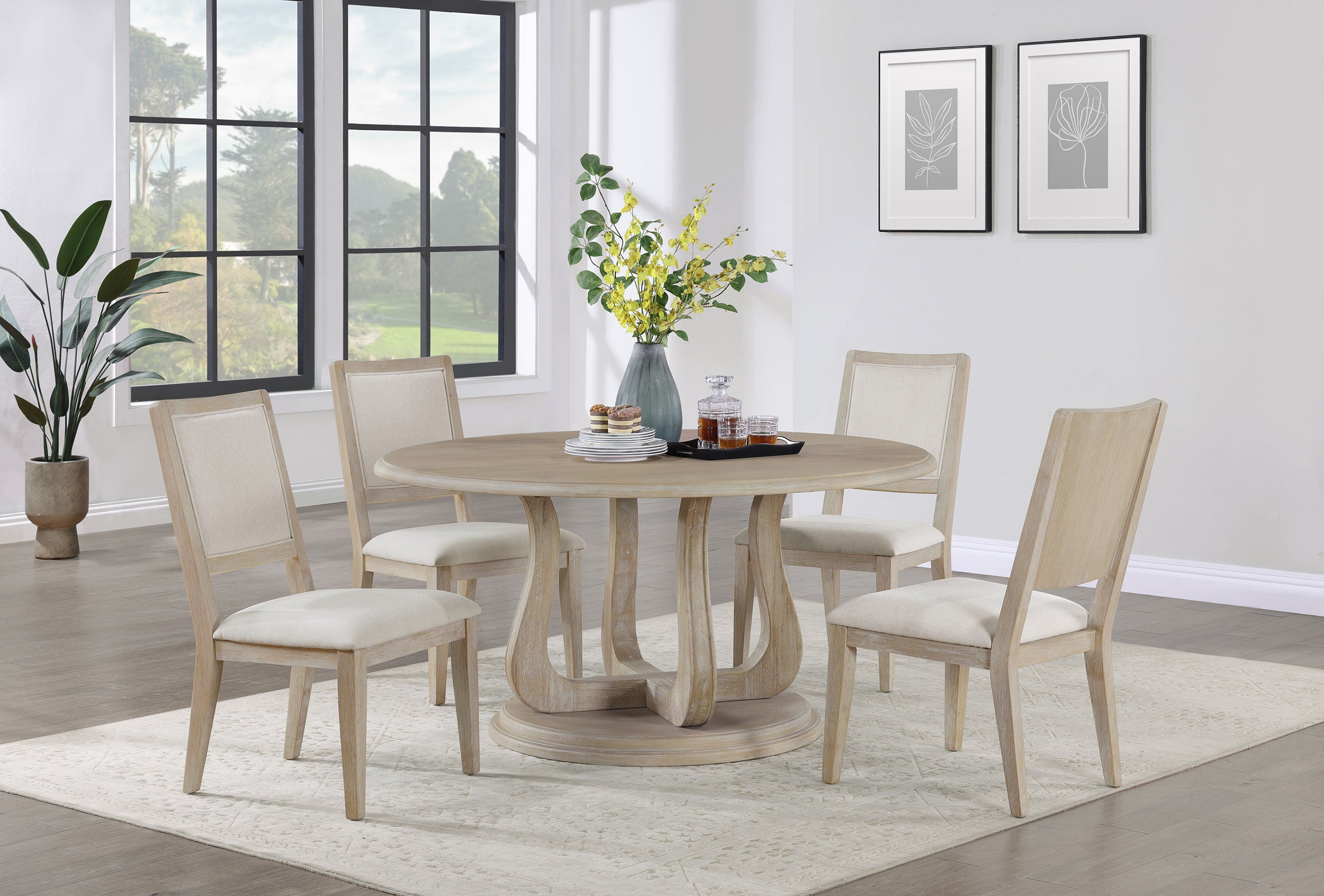 Trofello Round Dining Table Set White Washed
