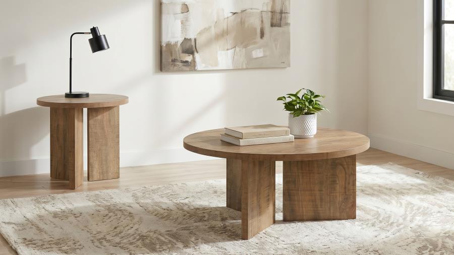 Aragon Round Panel Base Coffee Table Mango