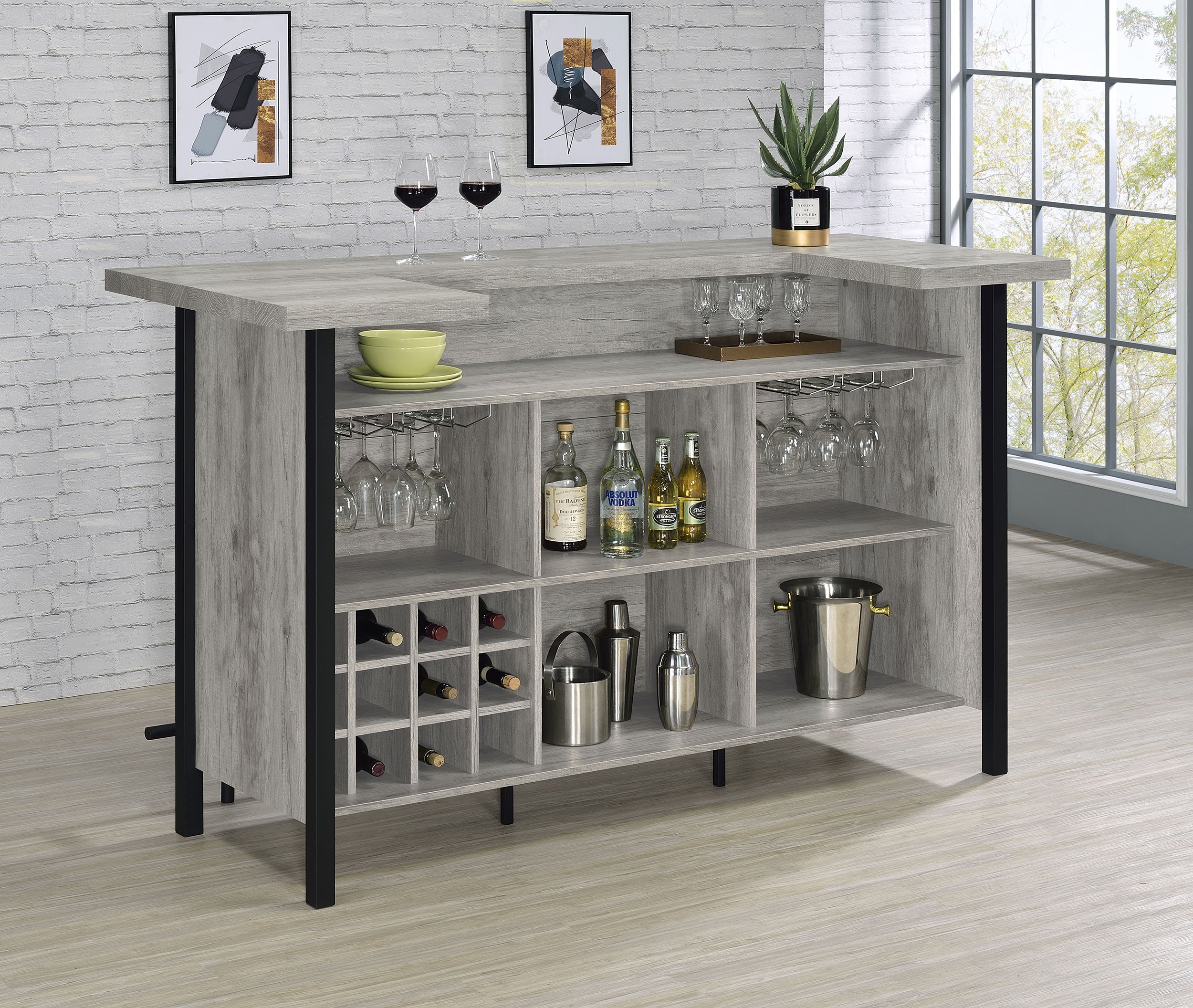 Bellemore Freestanding Home Bar Wine Cabinet Rustic Oak