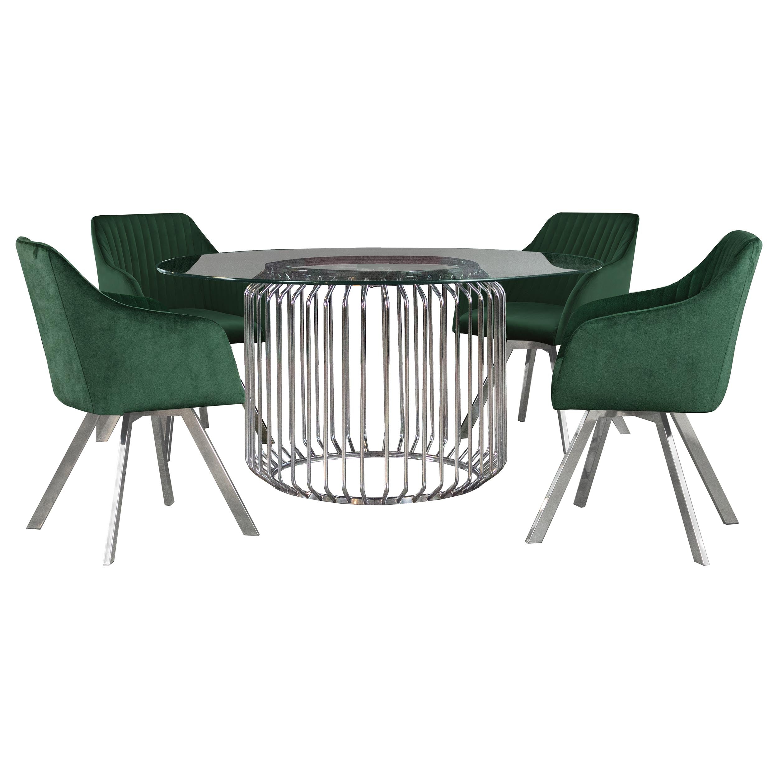 Veena  Round Glass Top Dining Table Set Chrome