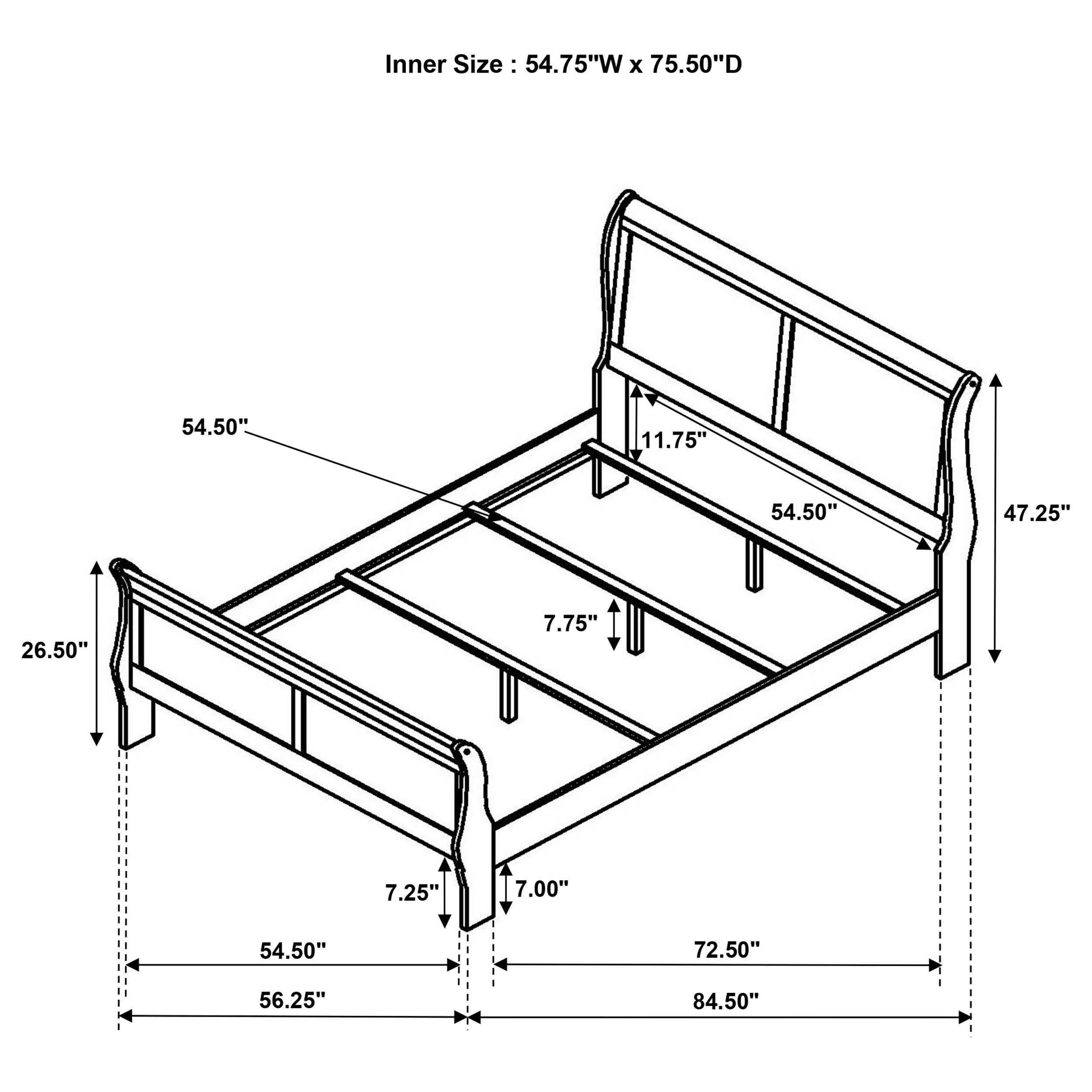 Louis Philippe 47-inch Sleigh Panel Bed White