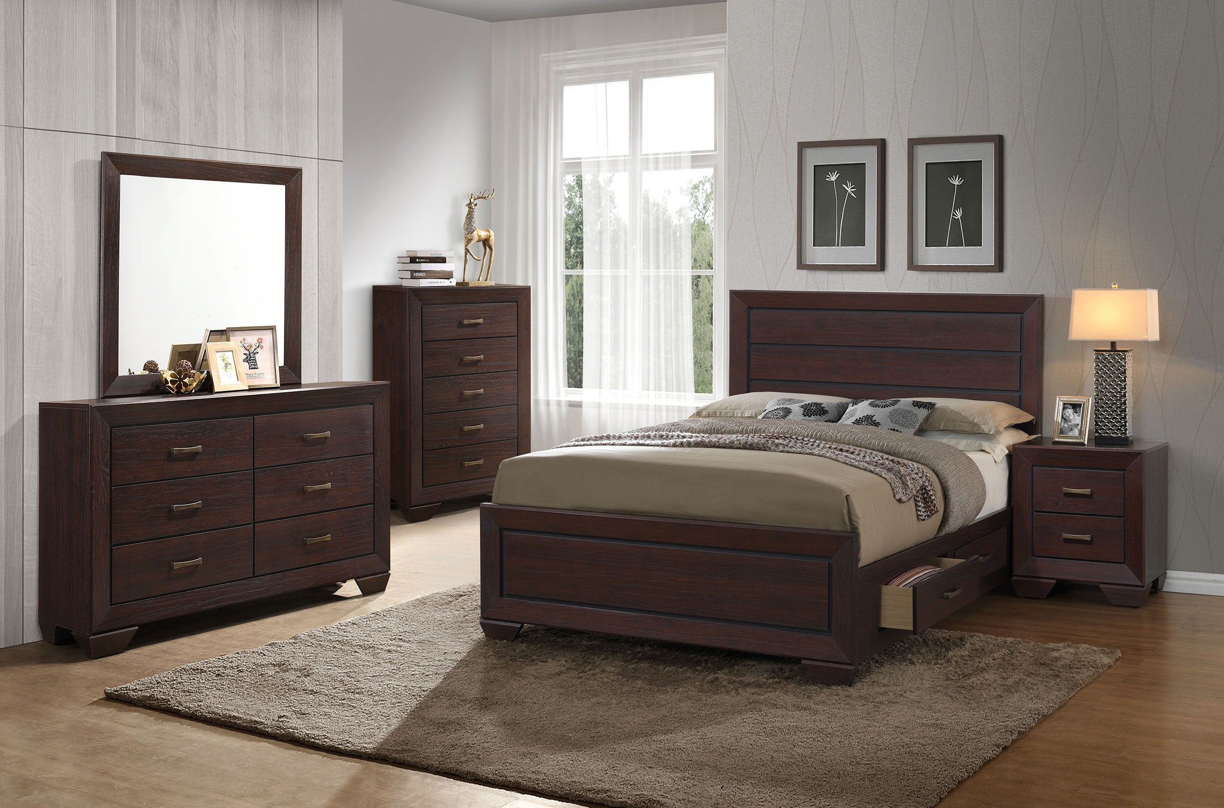Kauffman  California King Bedroom Set Dark Cocoa