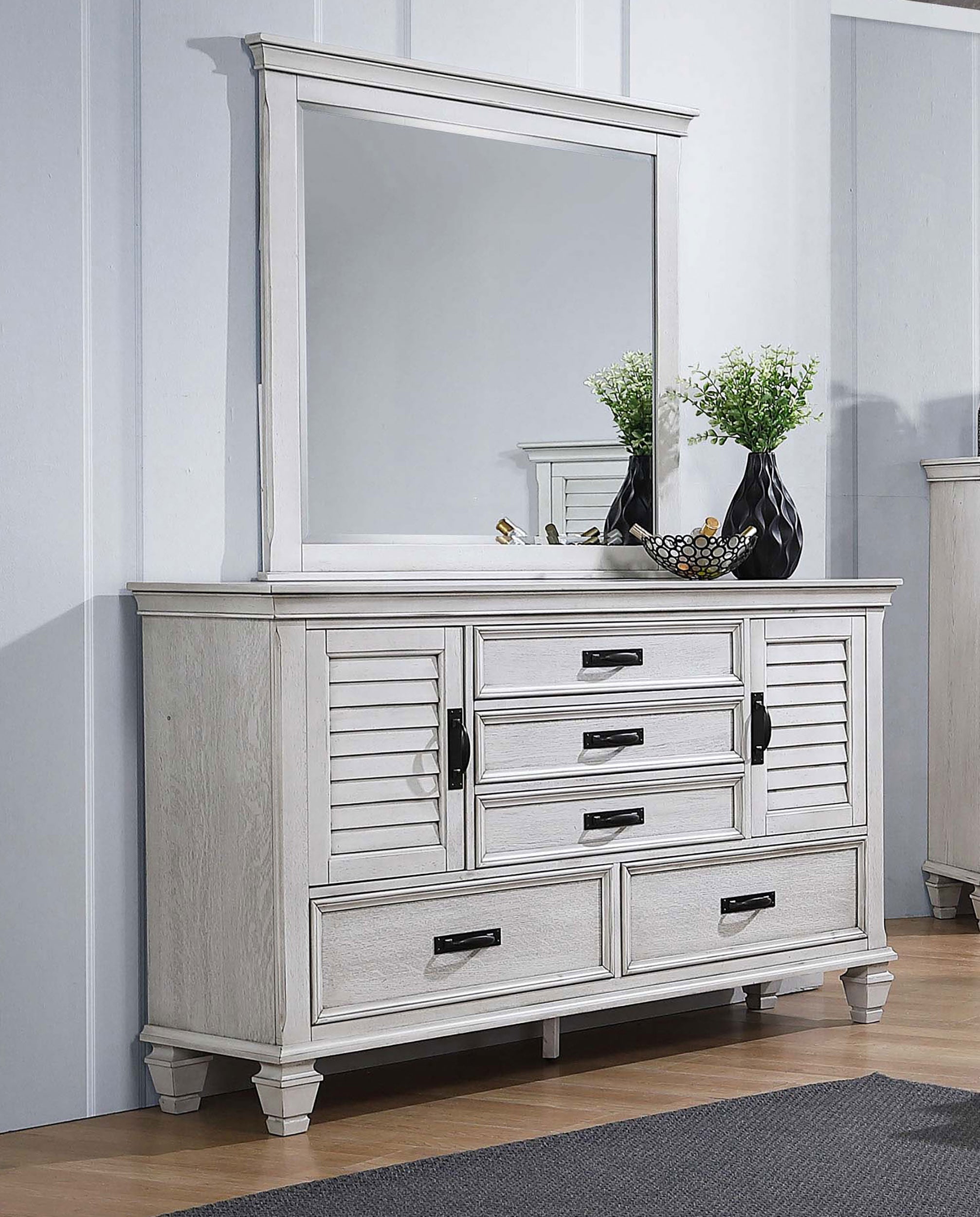Franco 5-drawer Dresser Distressed White