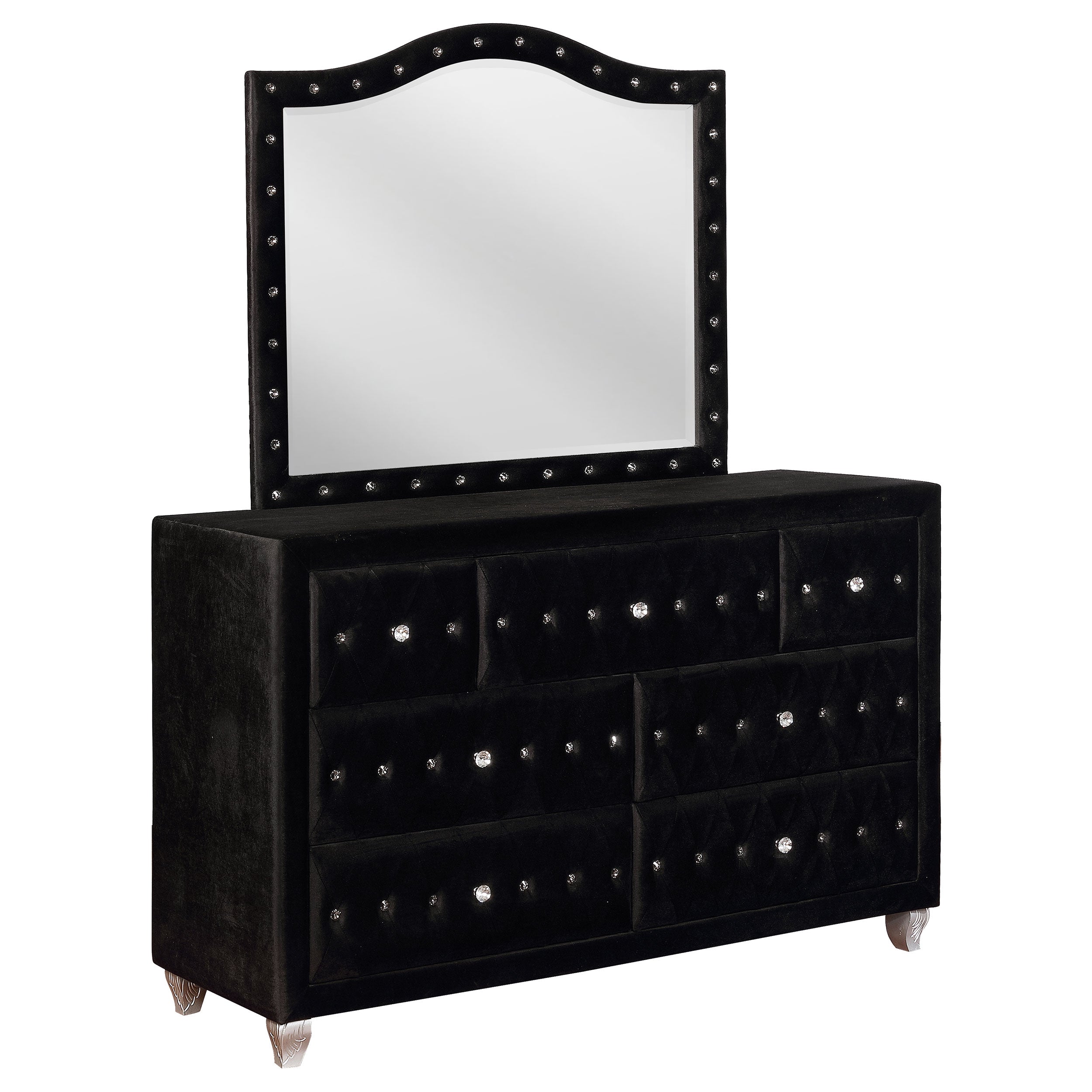 Deanna 7-drawer Upholstered Dresser Black