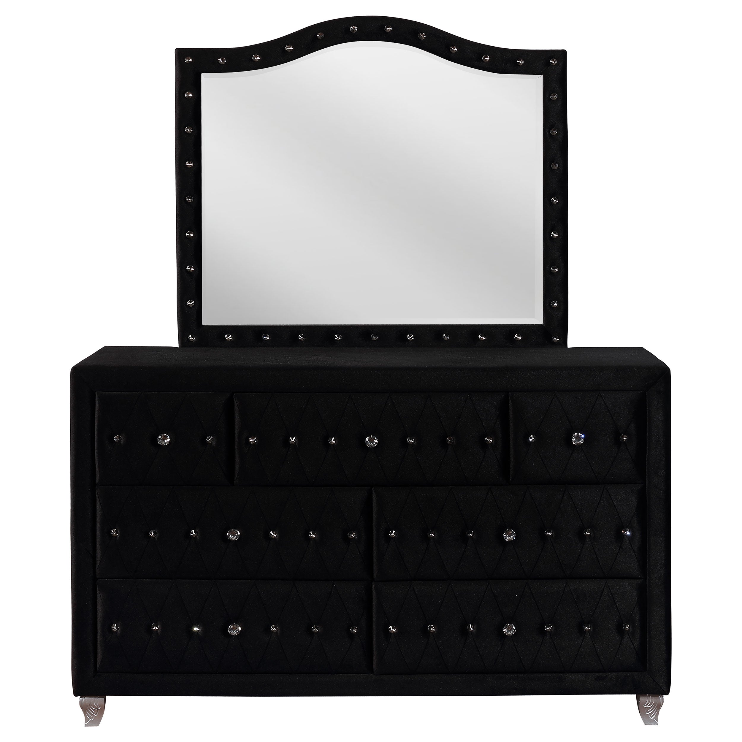 Deanna 7-drawer Upholstered Dresser Black
