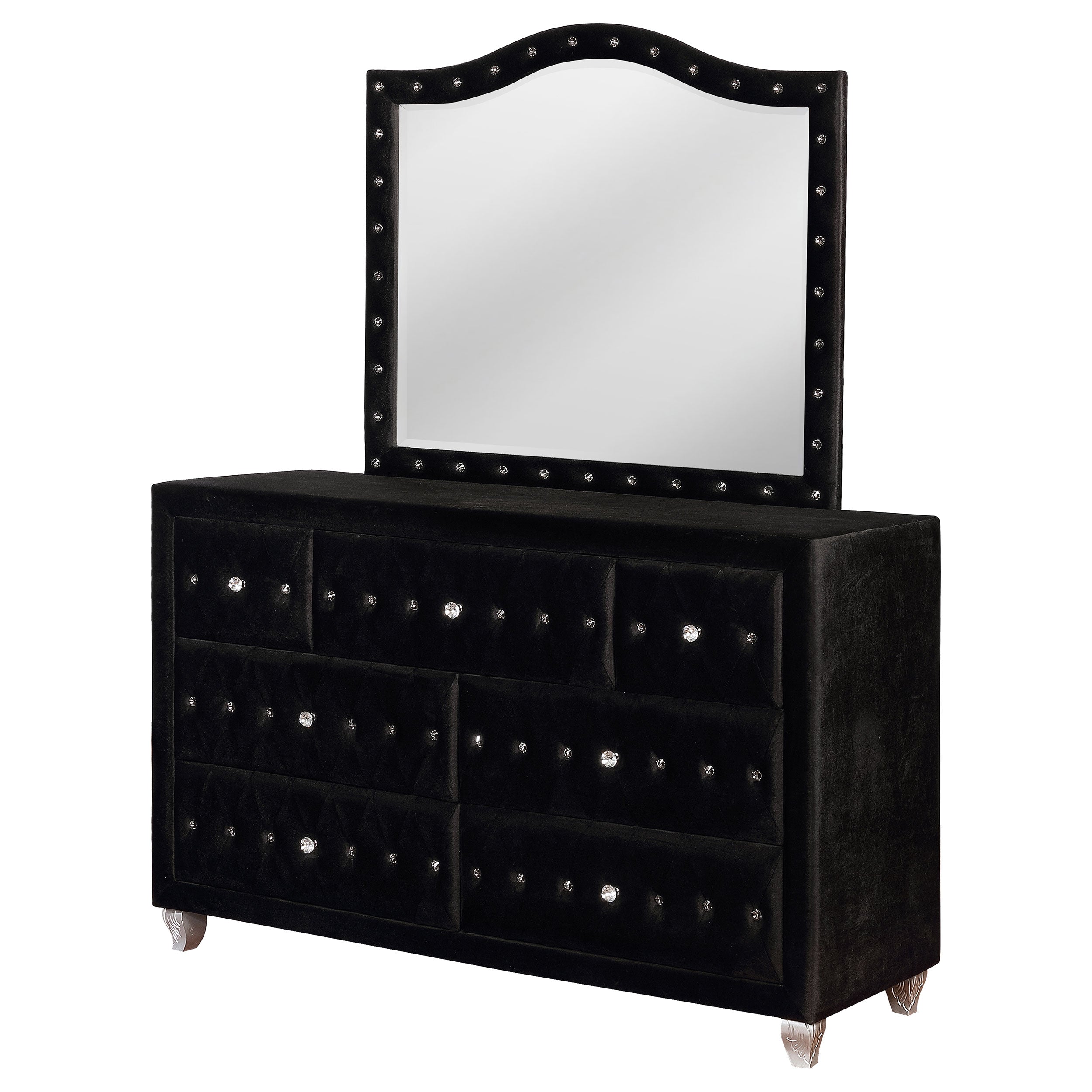 Deanna 7-drawer Upholstered Dresser Black