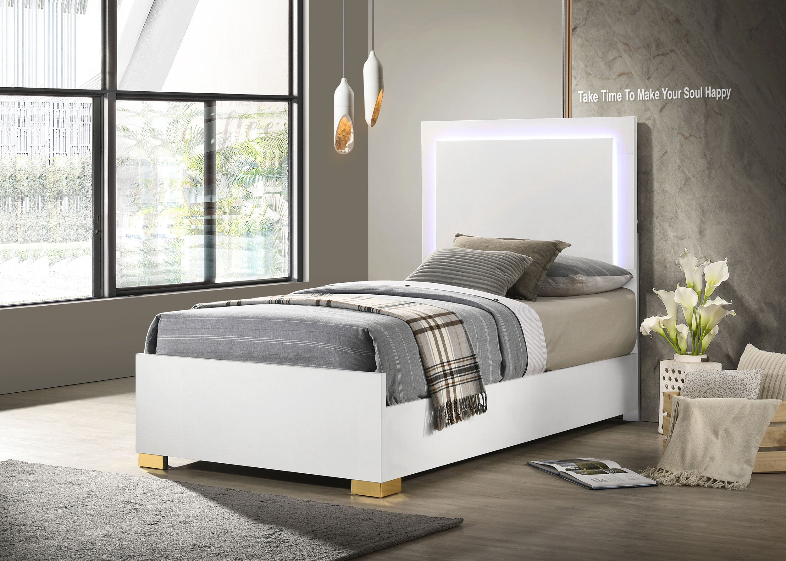 Marceline Wood LED Panel Bed Black