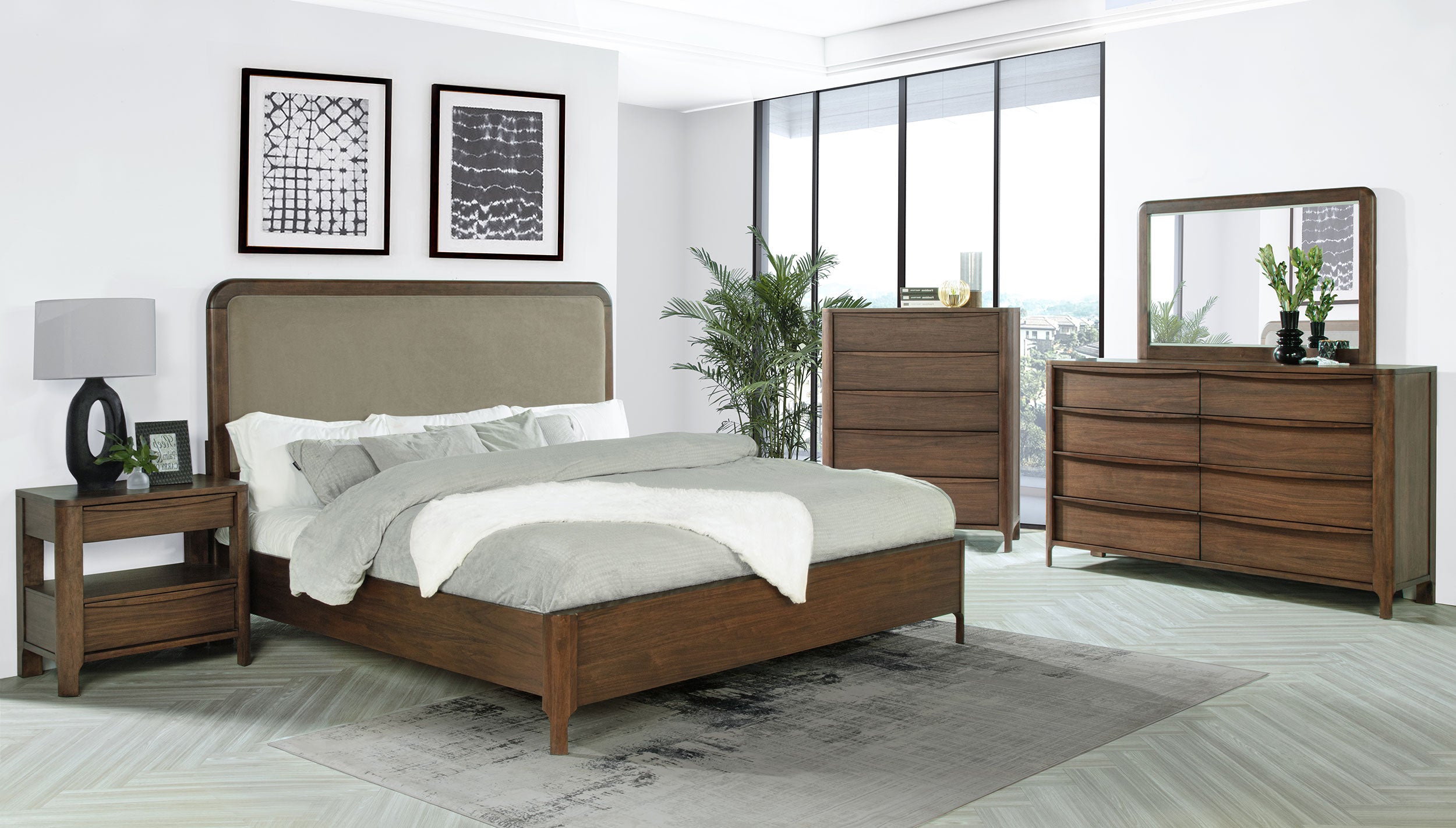 Maderia  California King Bedroom Set Walnut