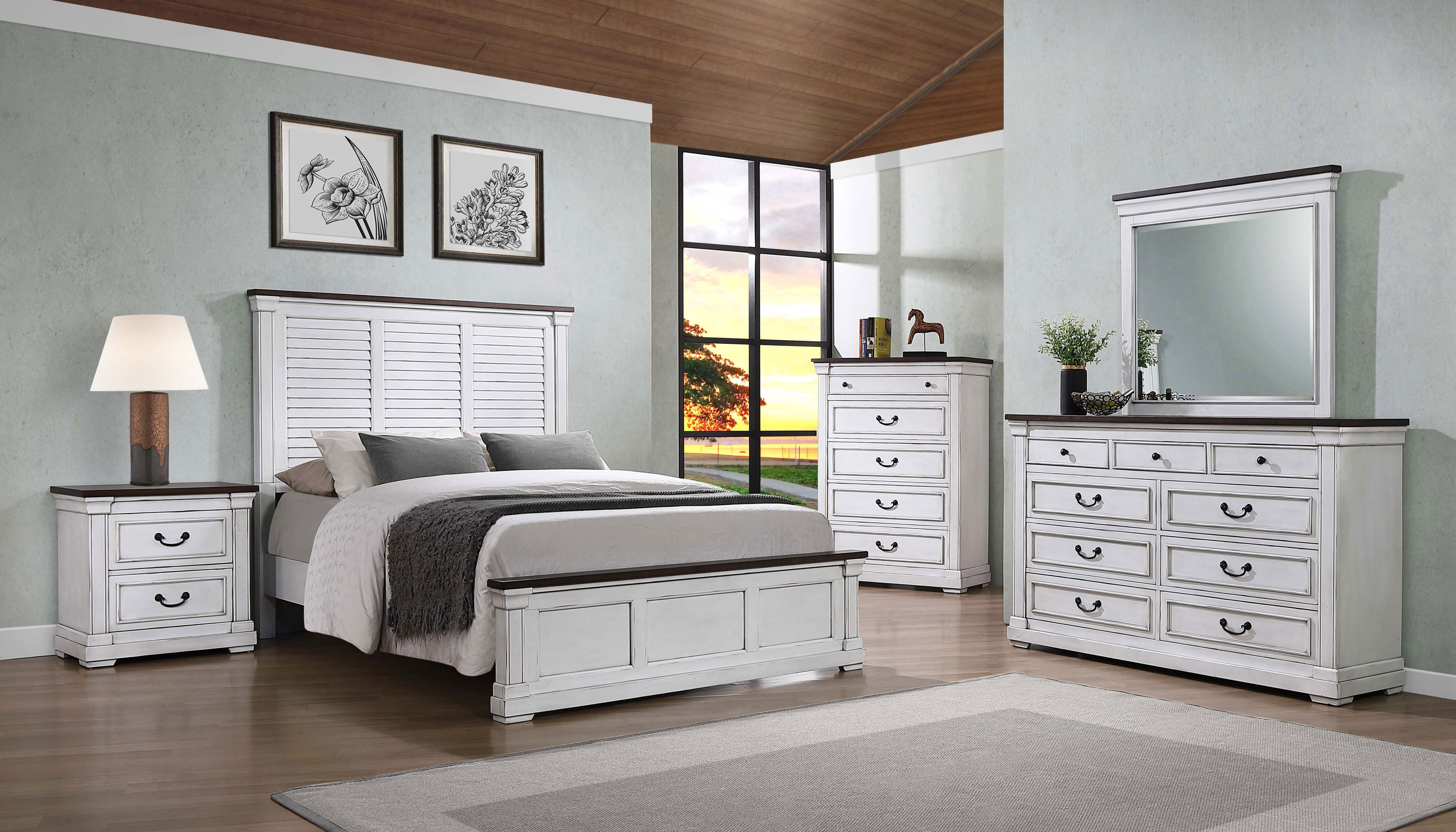 Hillcrest Wood Panel Bed Distressed White