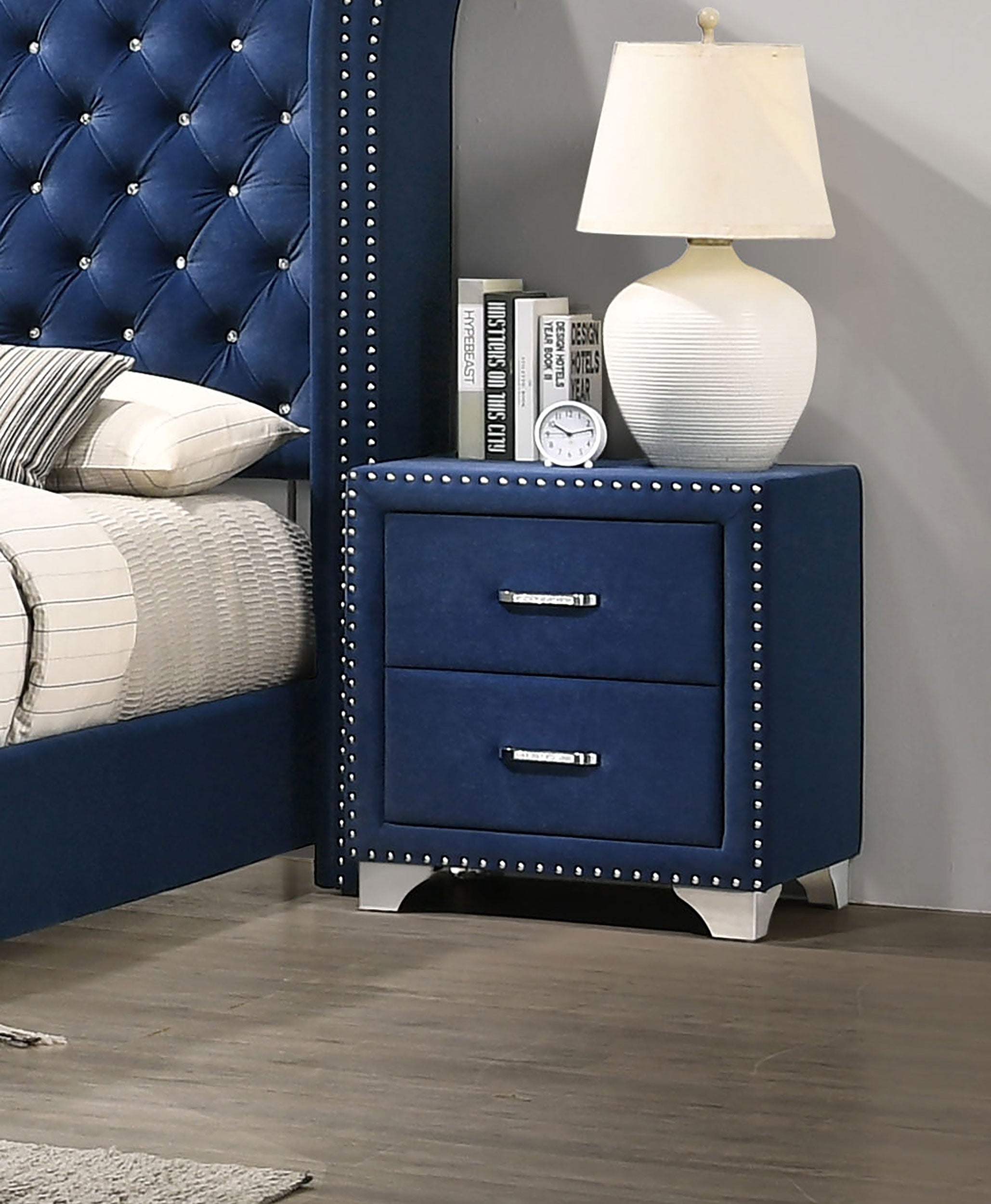 Melody Upholstered 2-drawer Nightstand Grey