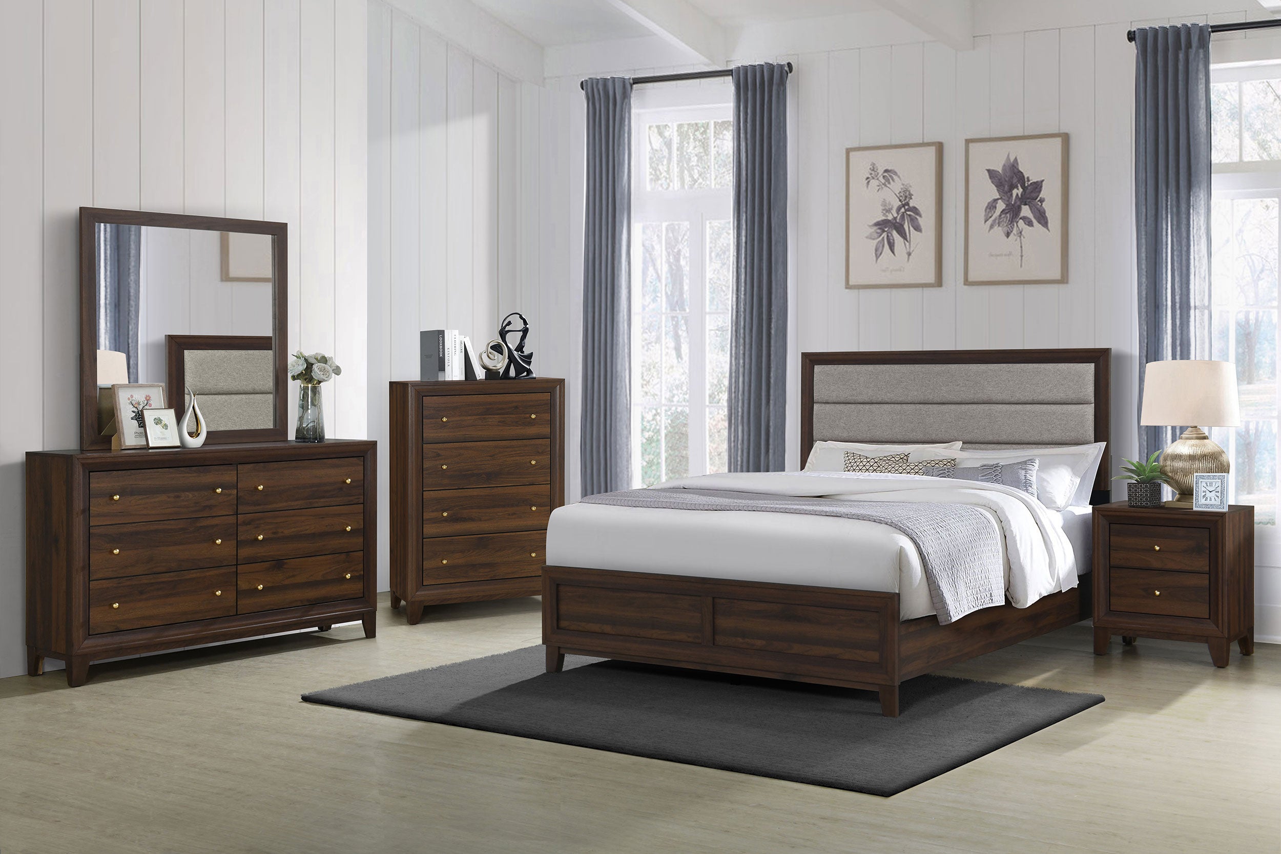 Welsley  California King Bedroom Set Walnut