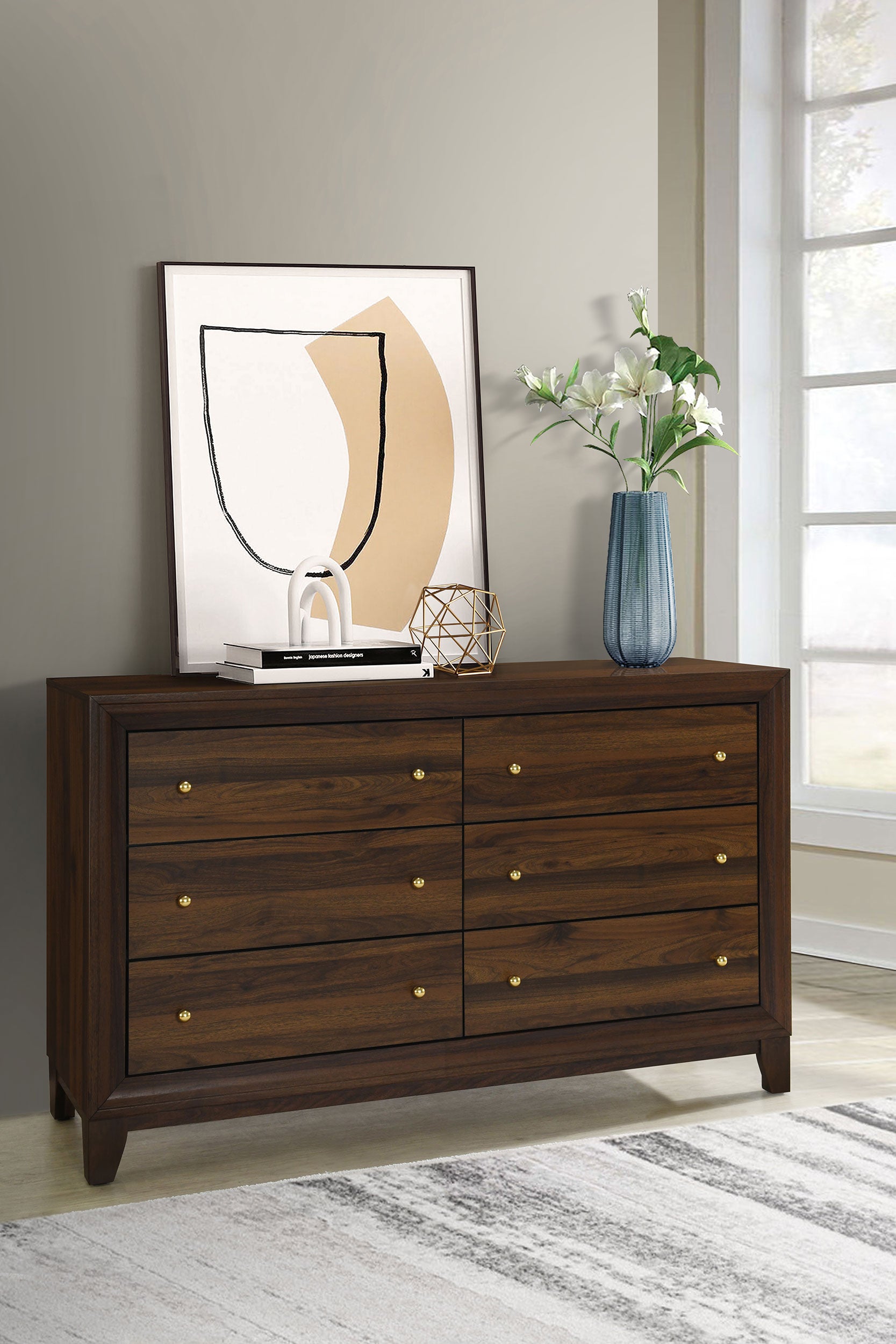 Welsley 6-drawer Dresser and Mirror Walnut