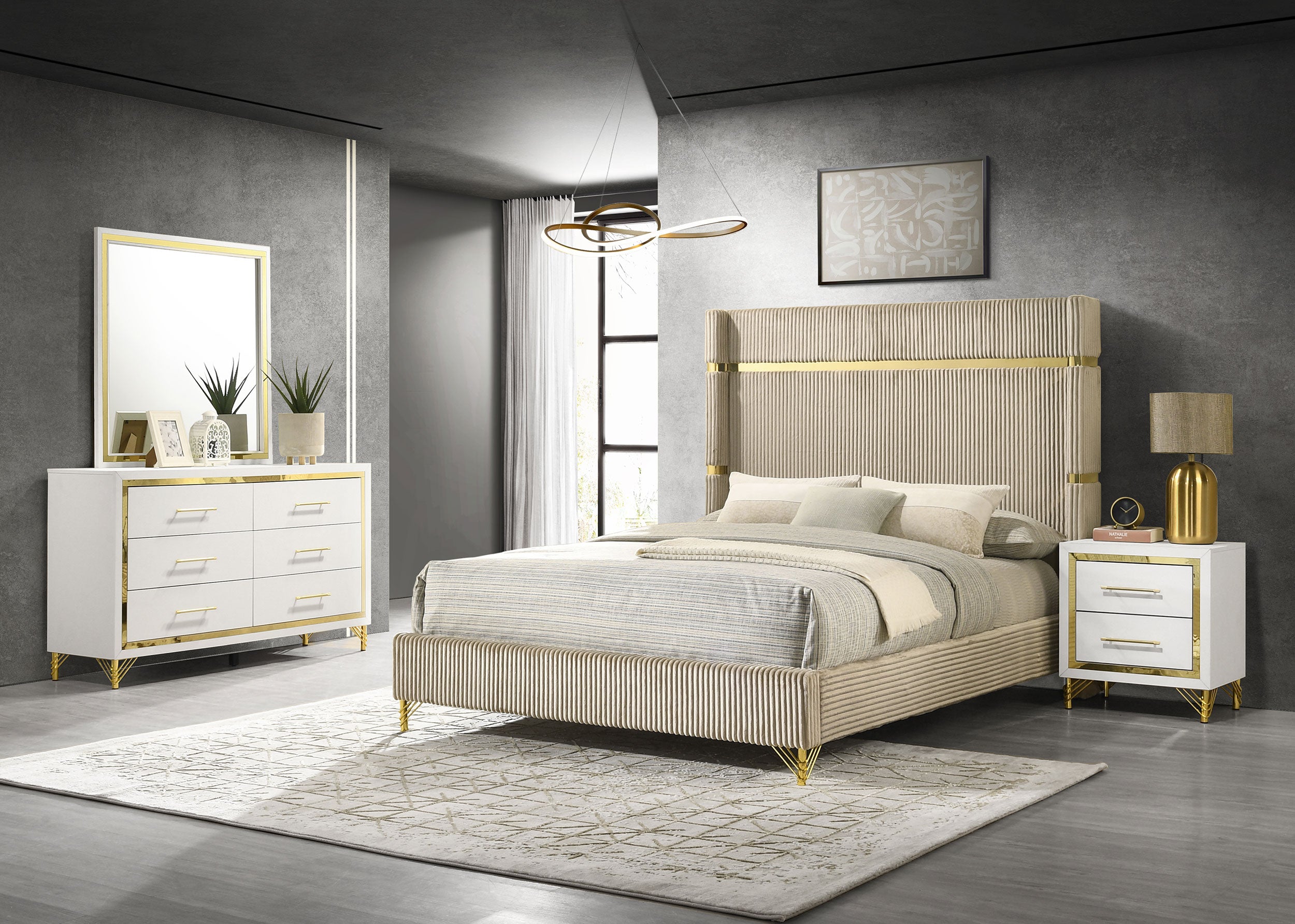 Lucia   Bedroom Set Beige and White