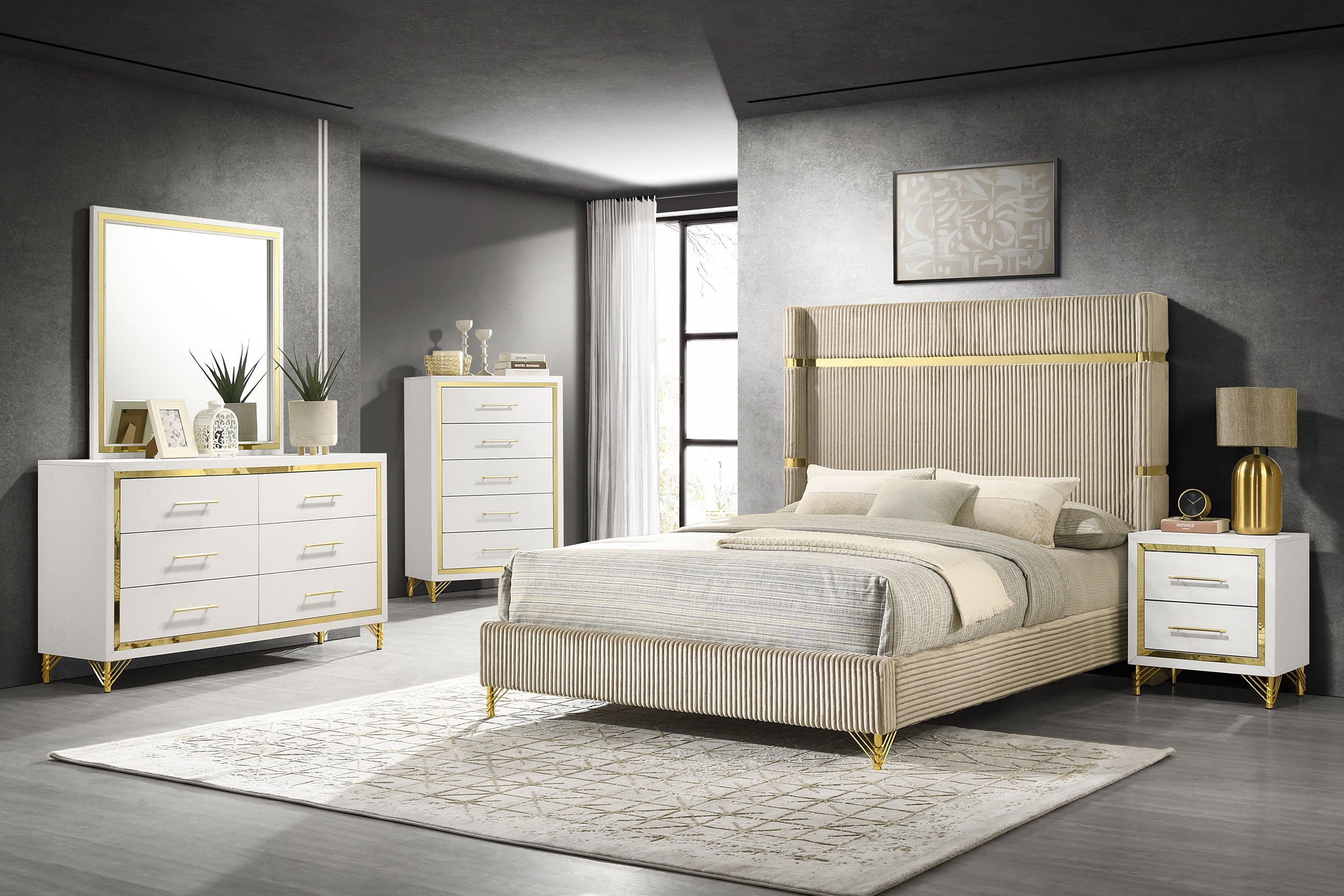 Lucia   Bedroom Set Beige and White