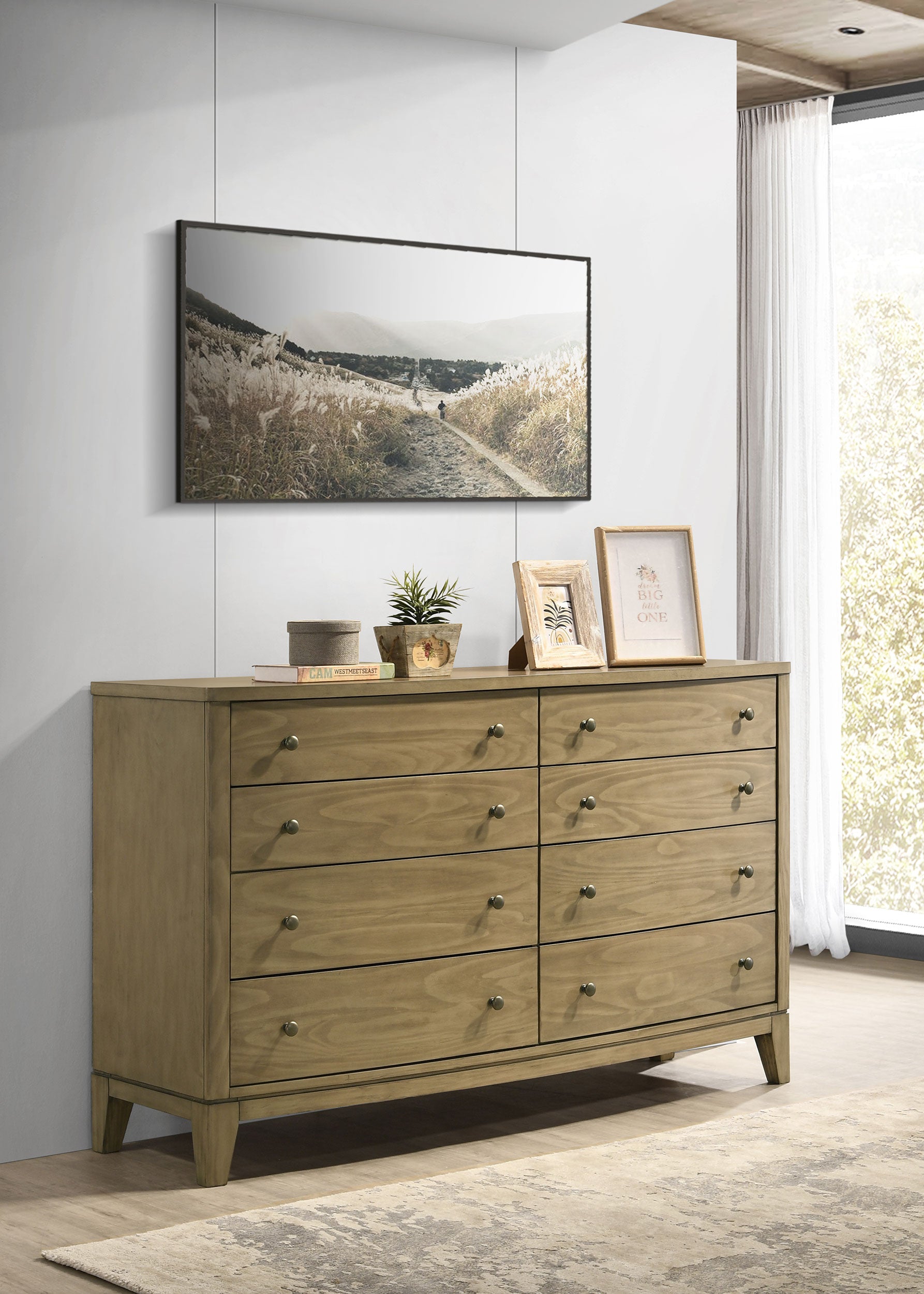 Granada 8-drawer Dresser and Mirror Natural Pine