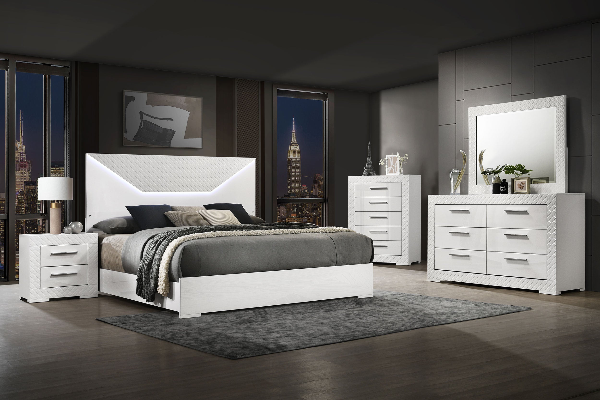 Ives   Bedroom Set Grey High Gloss