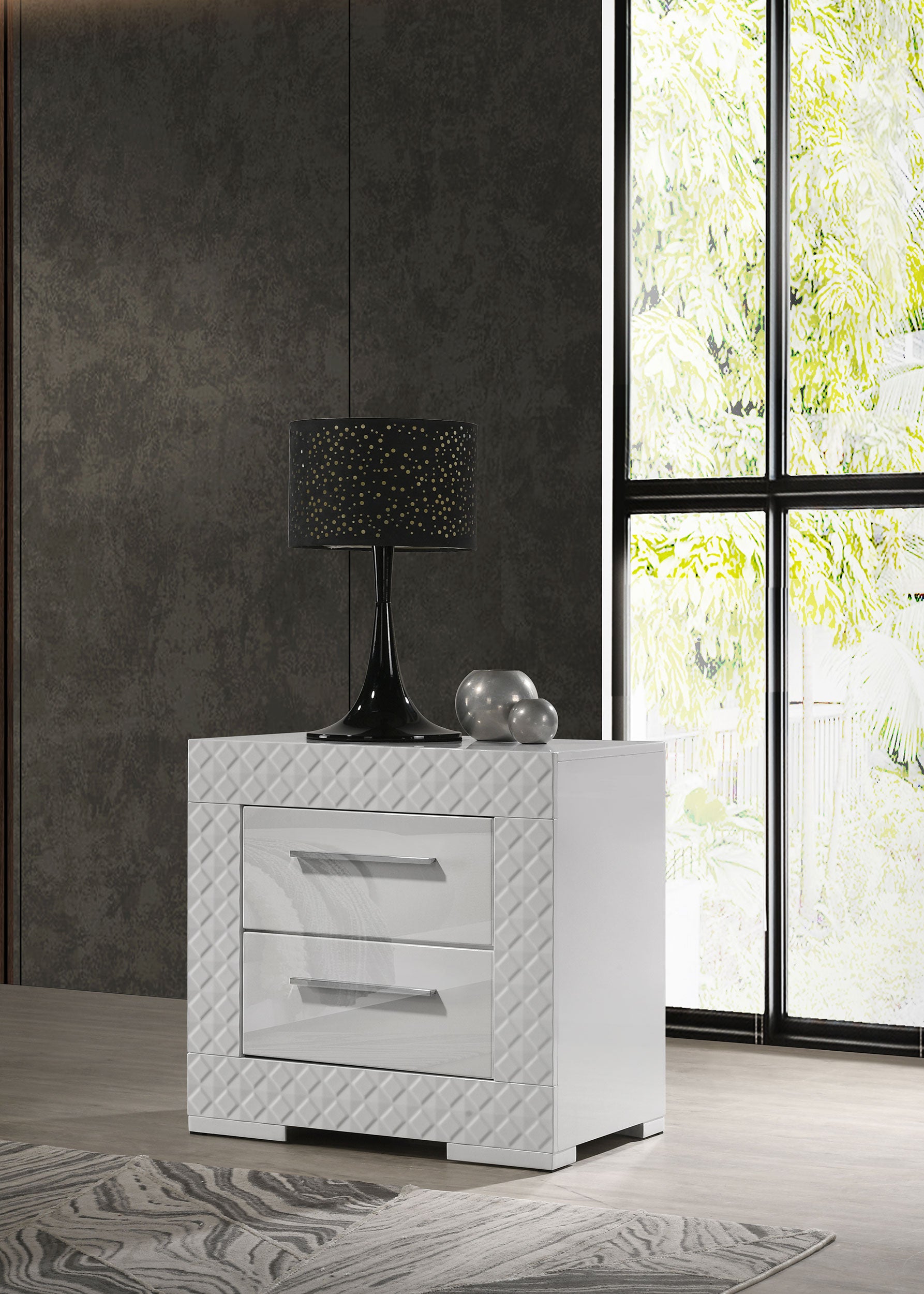 Ives 2-drawer Nightstand Bedside Table Grey High Gloss