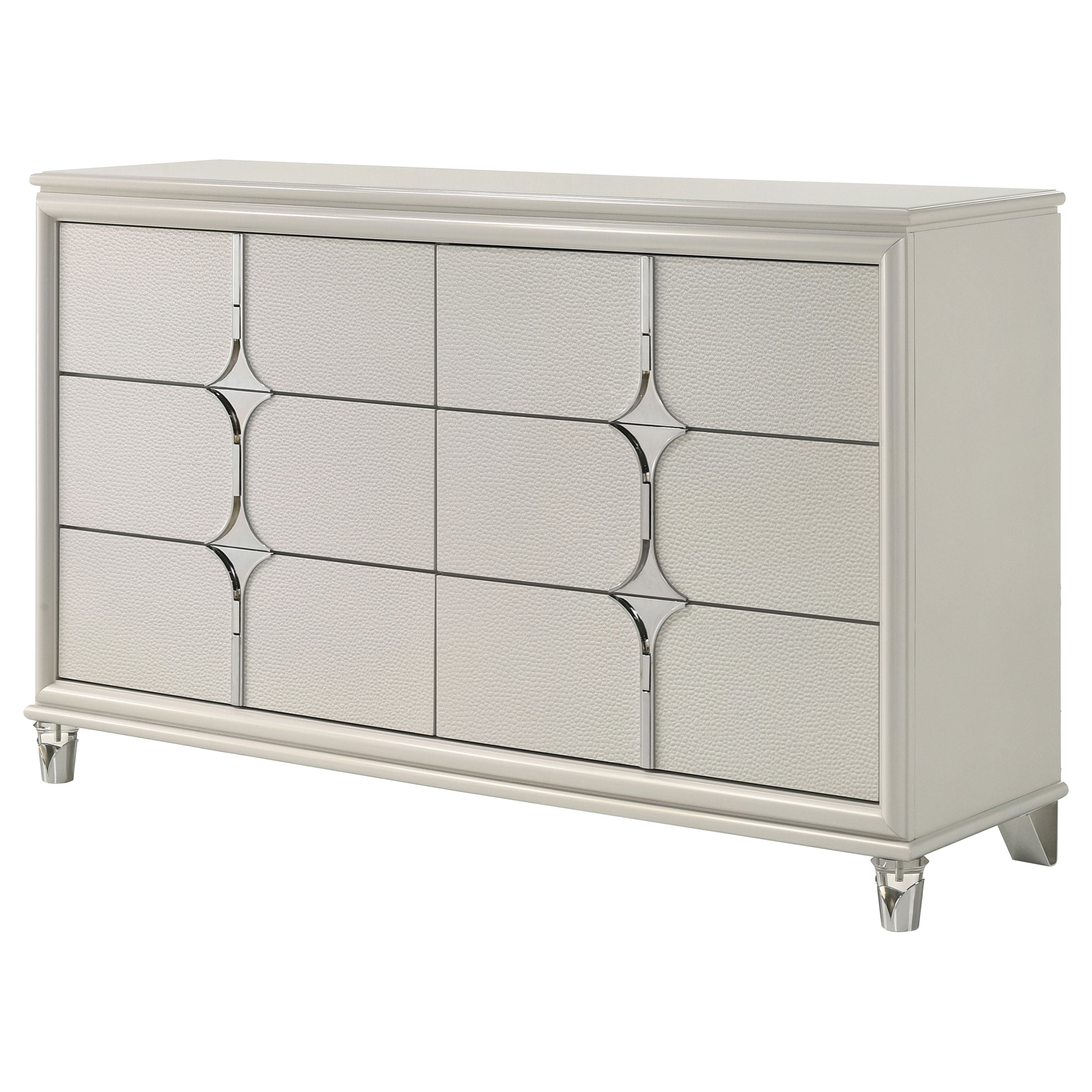 Olivia 6-drawer Dresser and LED Mirror Pearl White