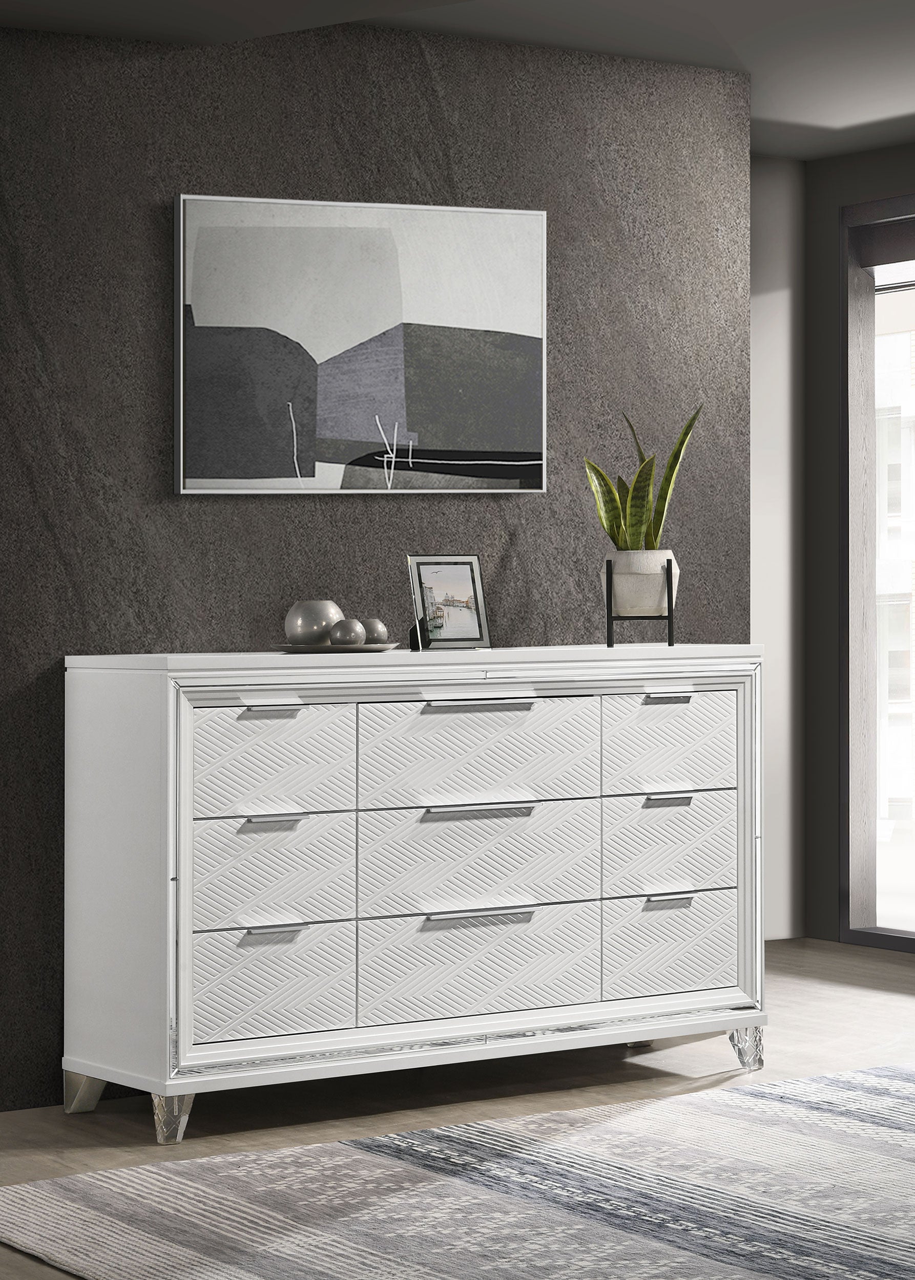 Marmore 9-drawer Dresser and LED Mirror White