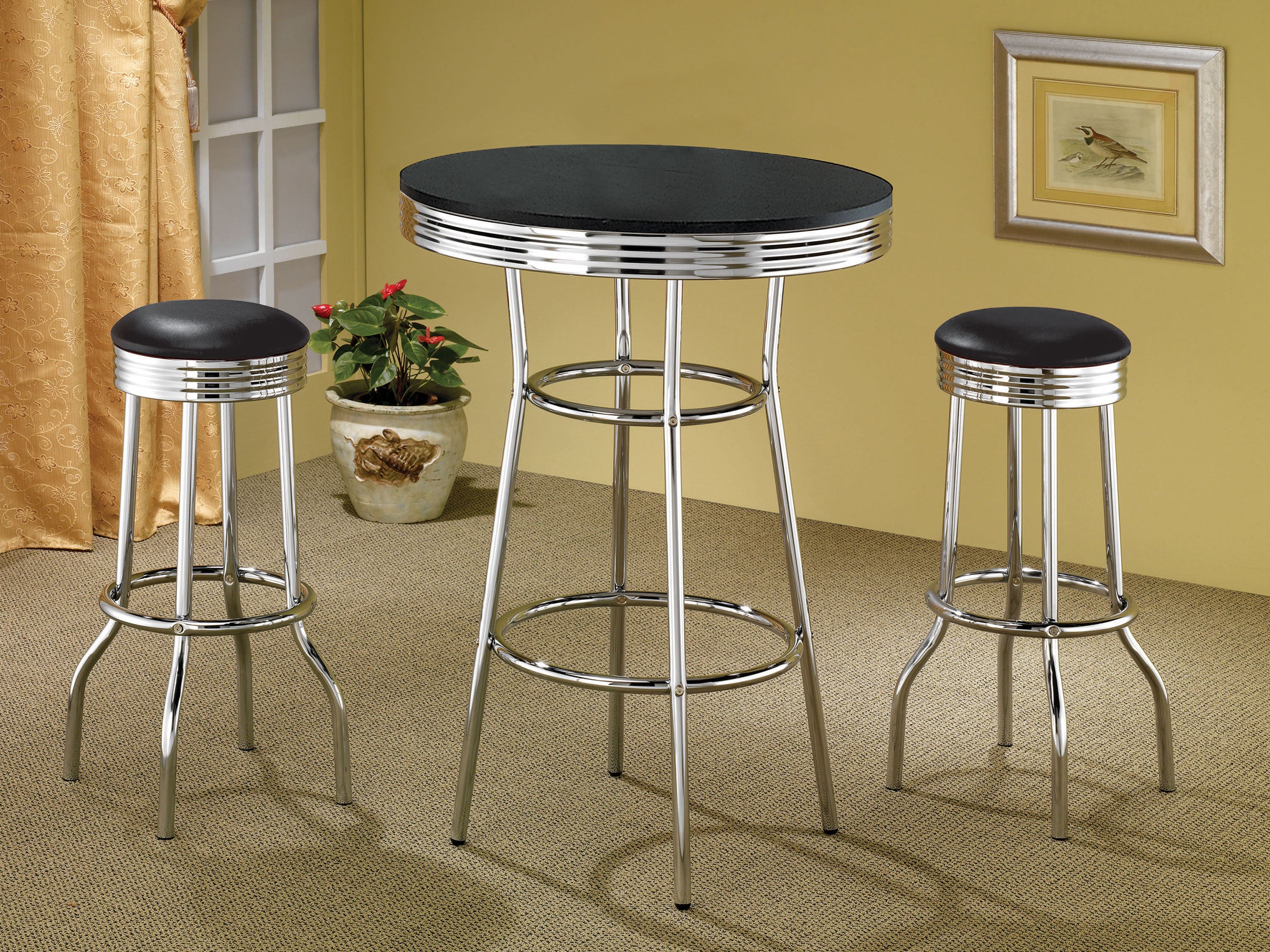 Retro Upholstered Metal Swivel Bar Stool (Set of 2)