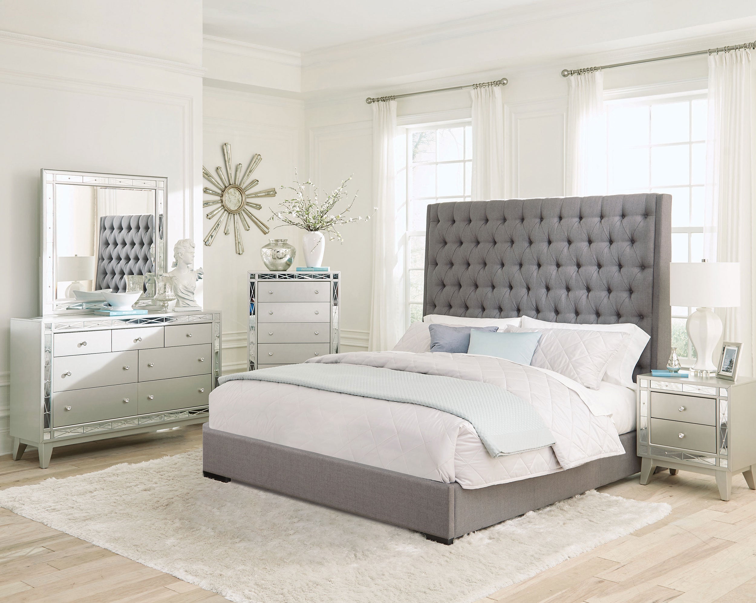 Camille  California King Bedroom Set Metallic Mercury