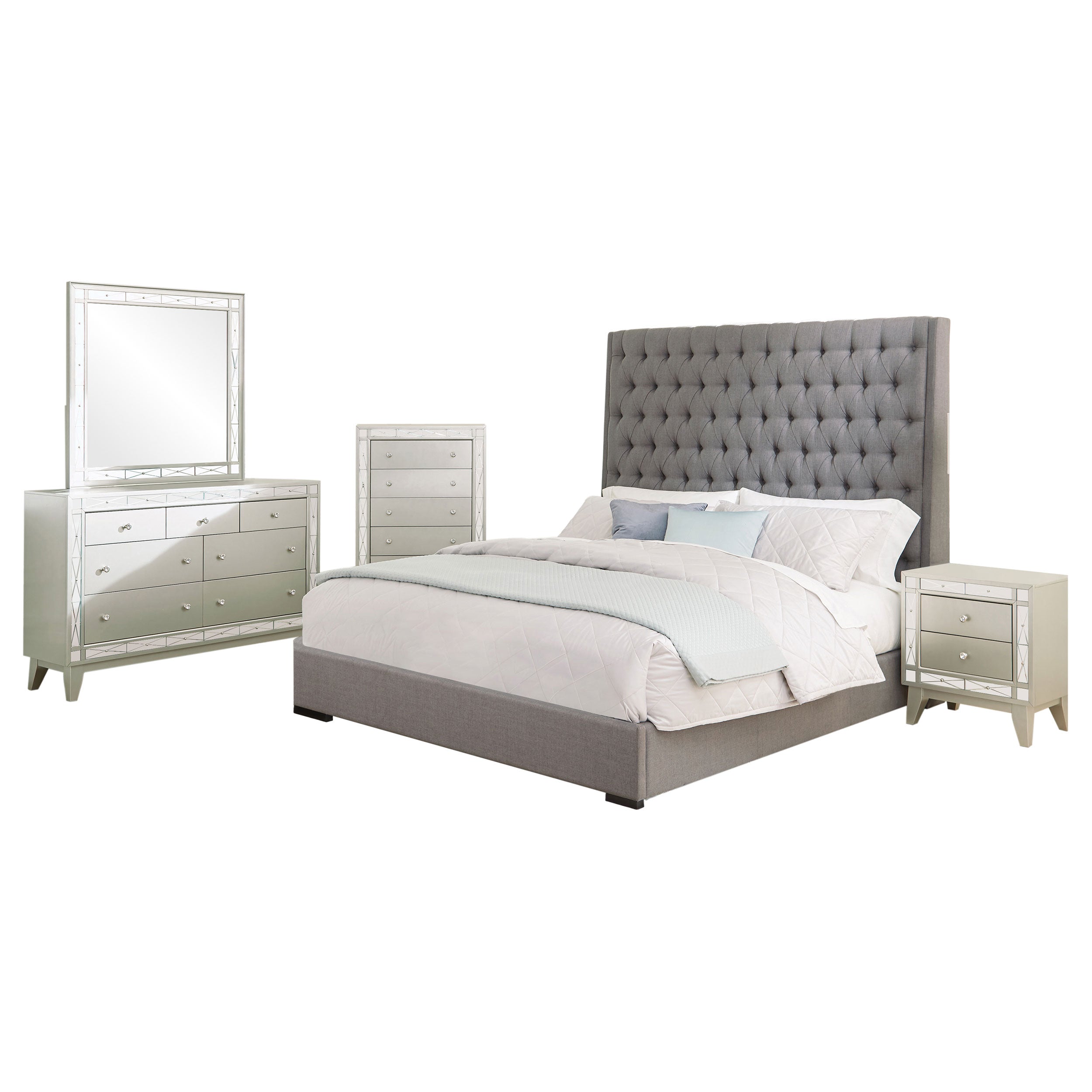 Camille  California King Bedroom Set Metallic Mercury