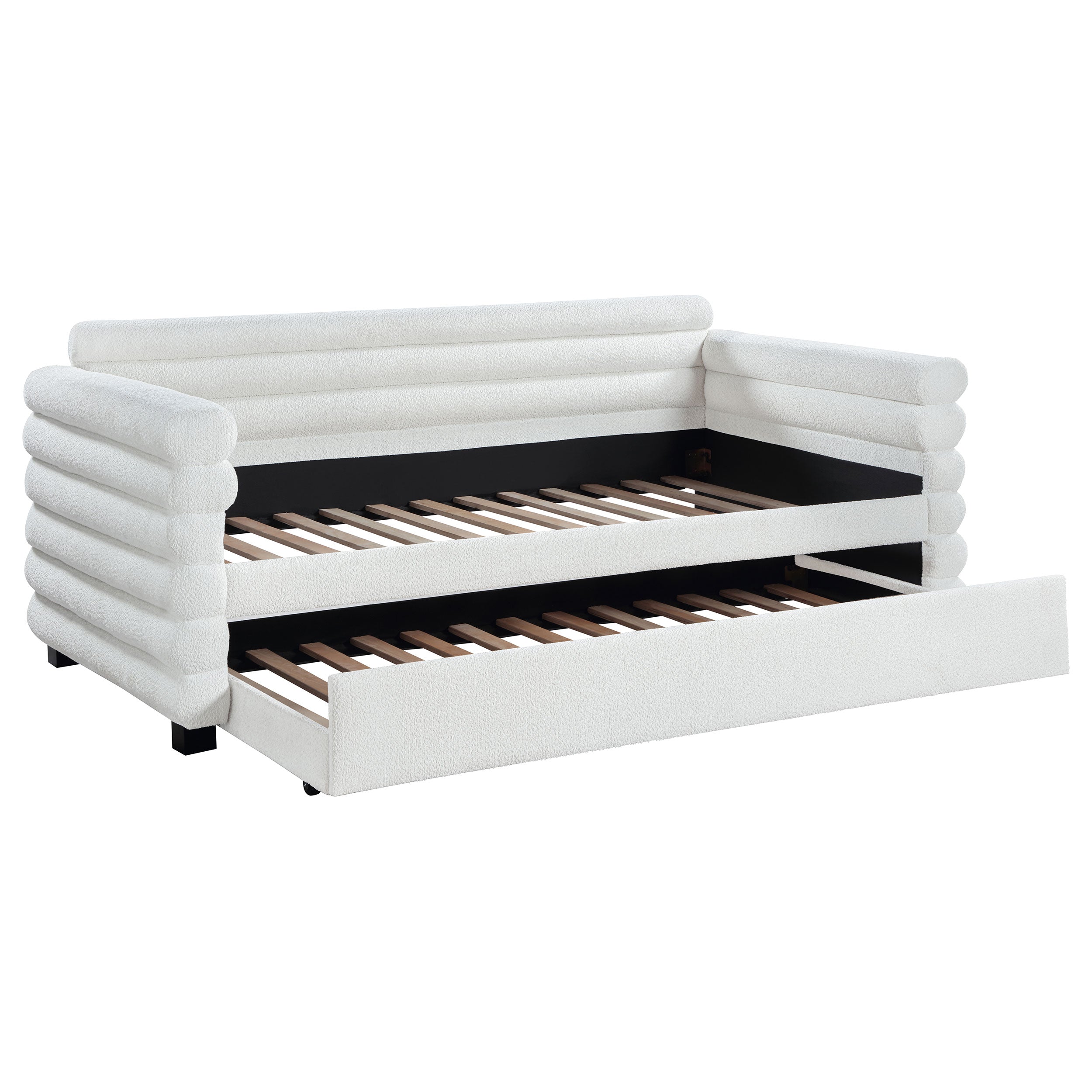 Patricia Boucle Upholstered Day Bed with Trundle Grey