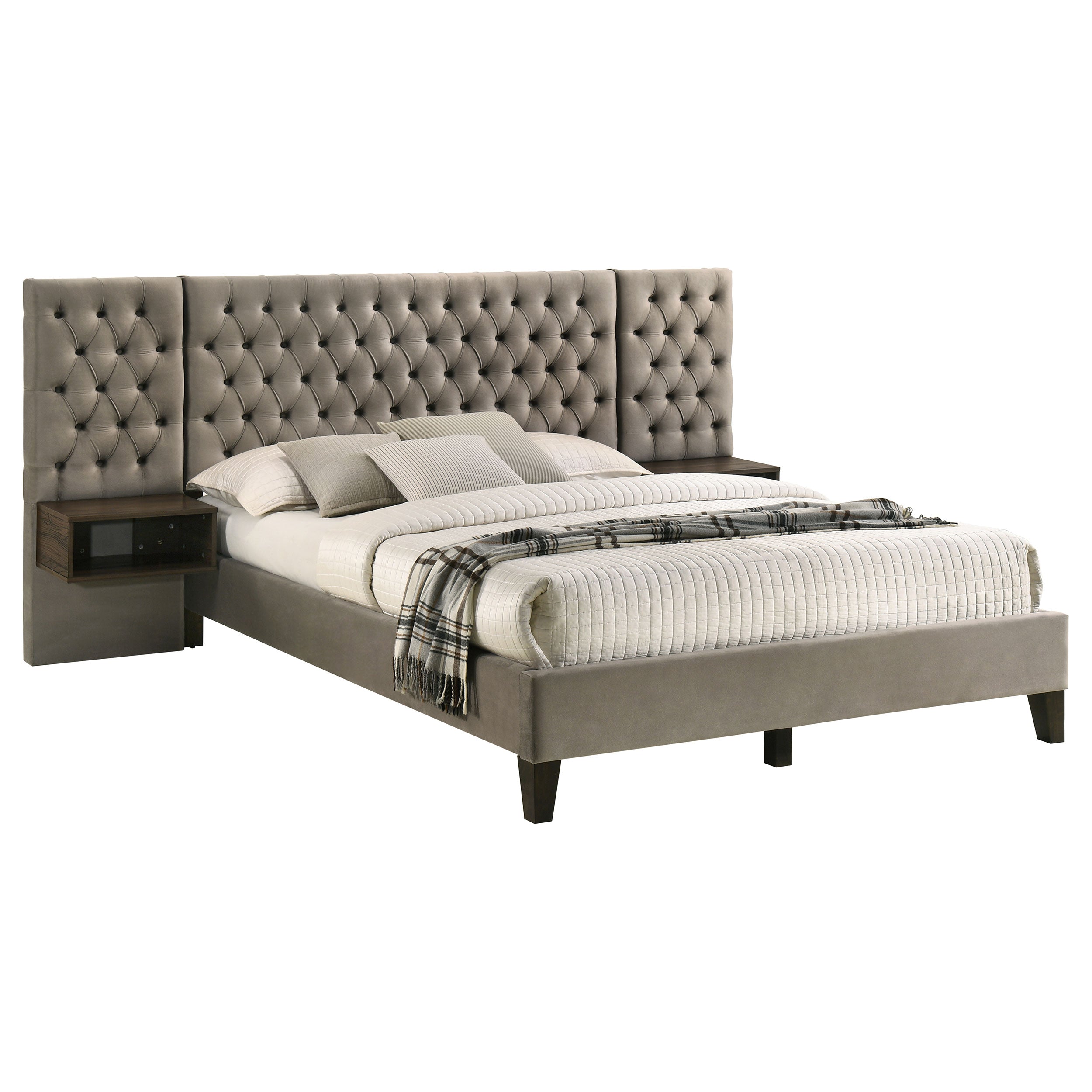 Marley Upholstered Wall Panel Bed Light Brown