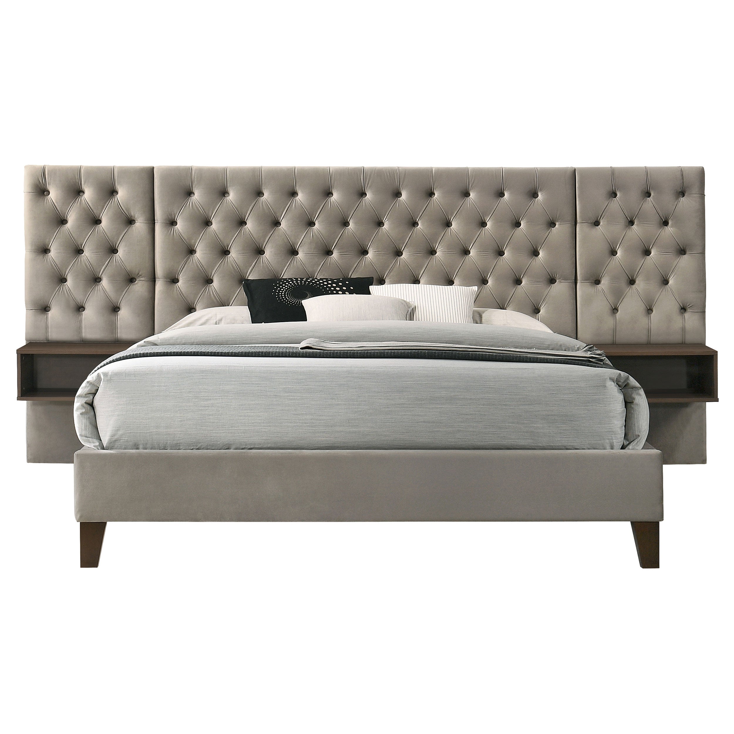 Marley Upholstered Wall Panel Bed Light Brown