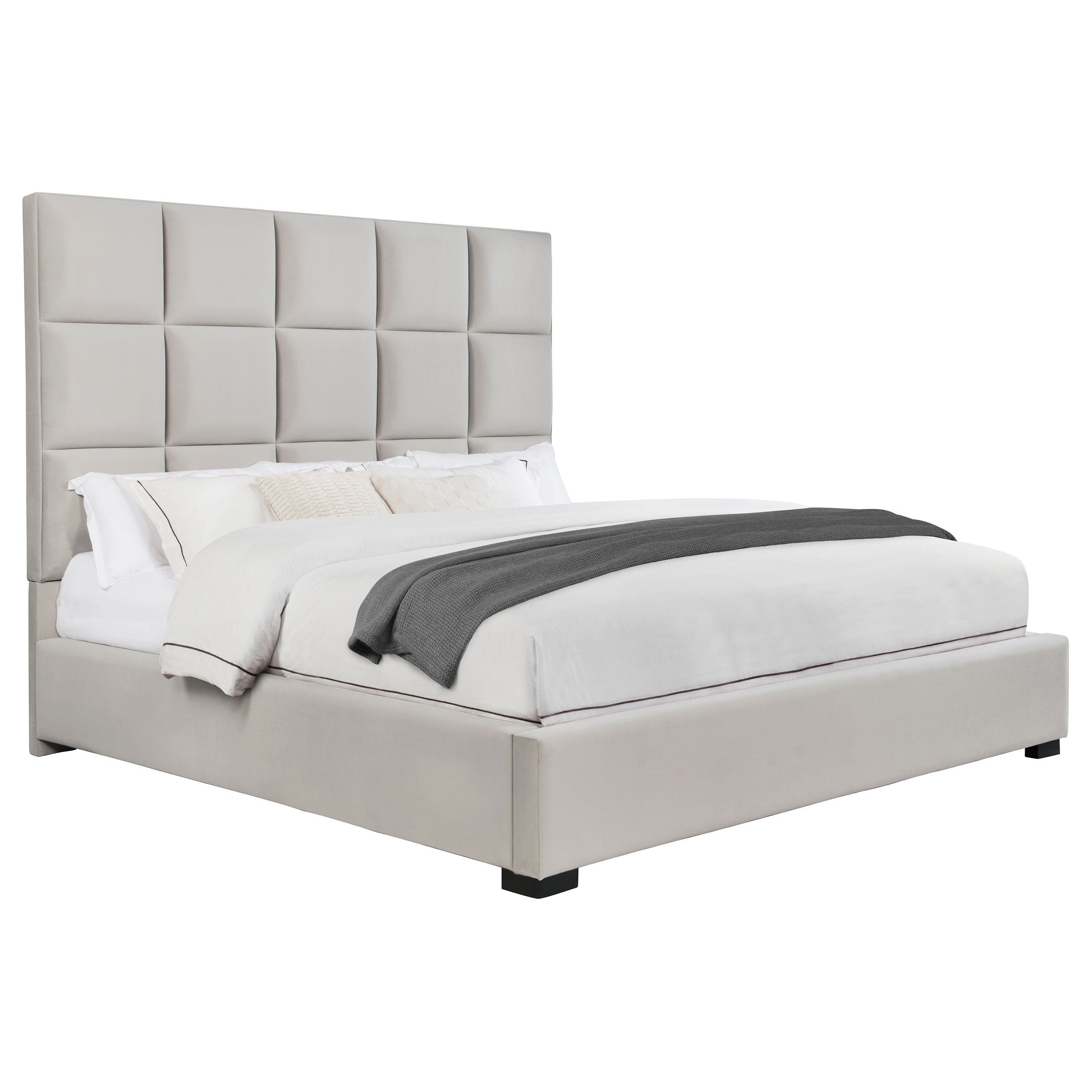 Panes Upholstered Panel Bed Beige