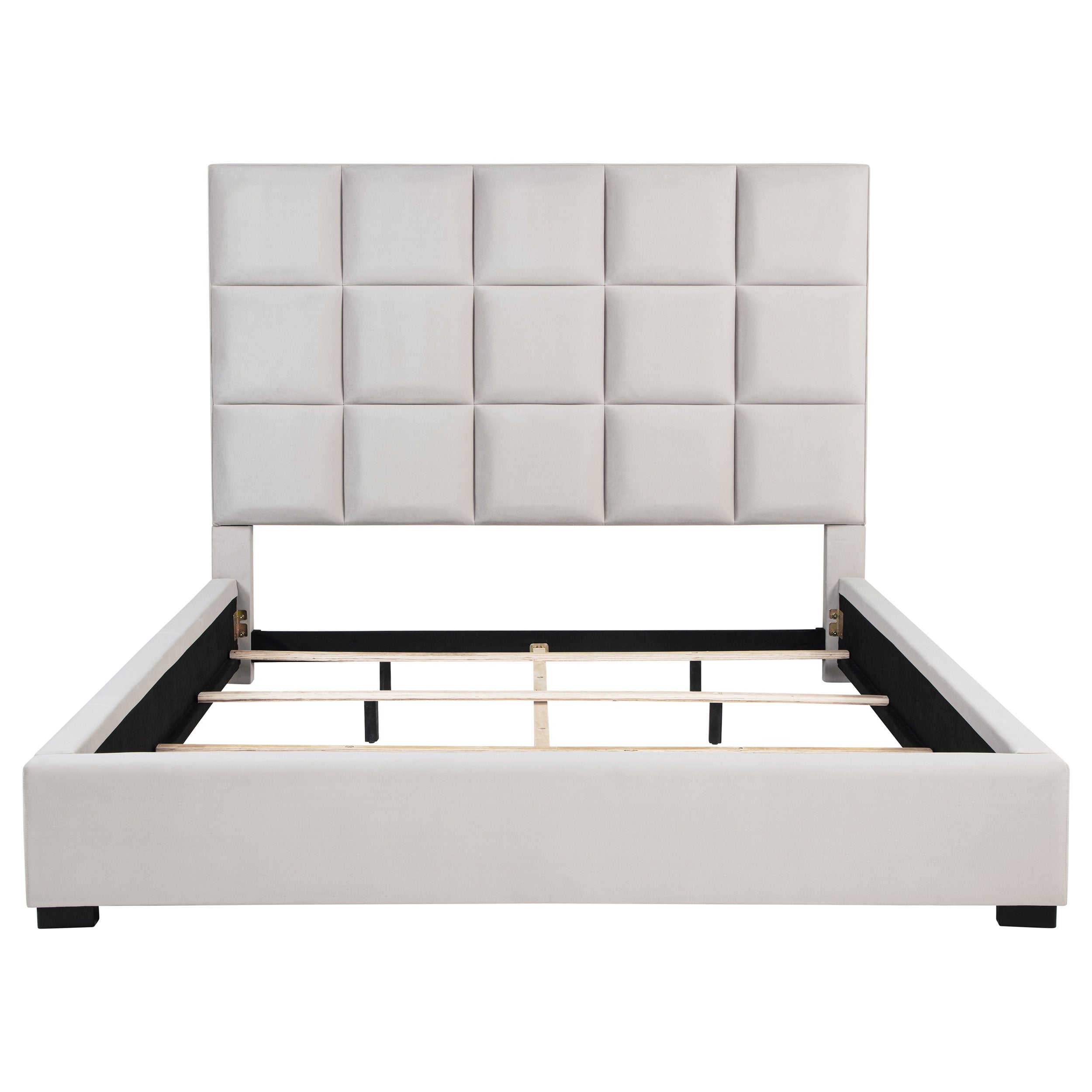 Panes Upholstered Panel Bed Beige