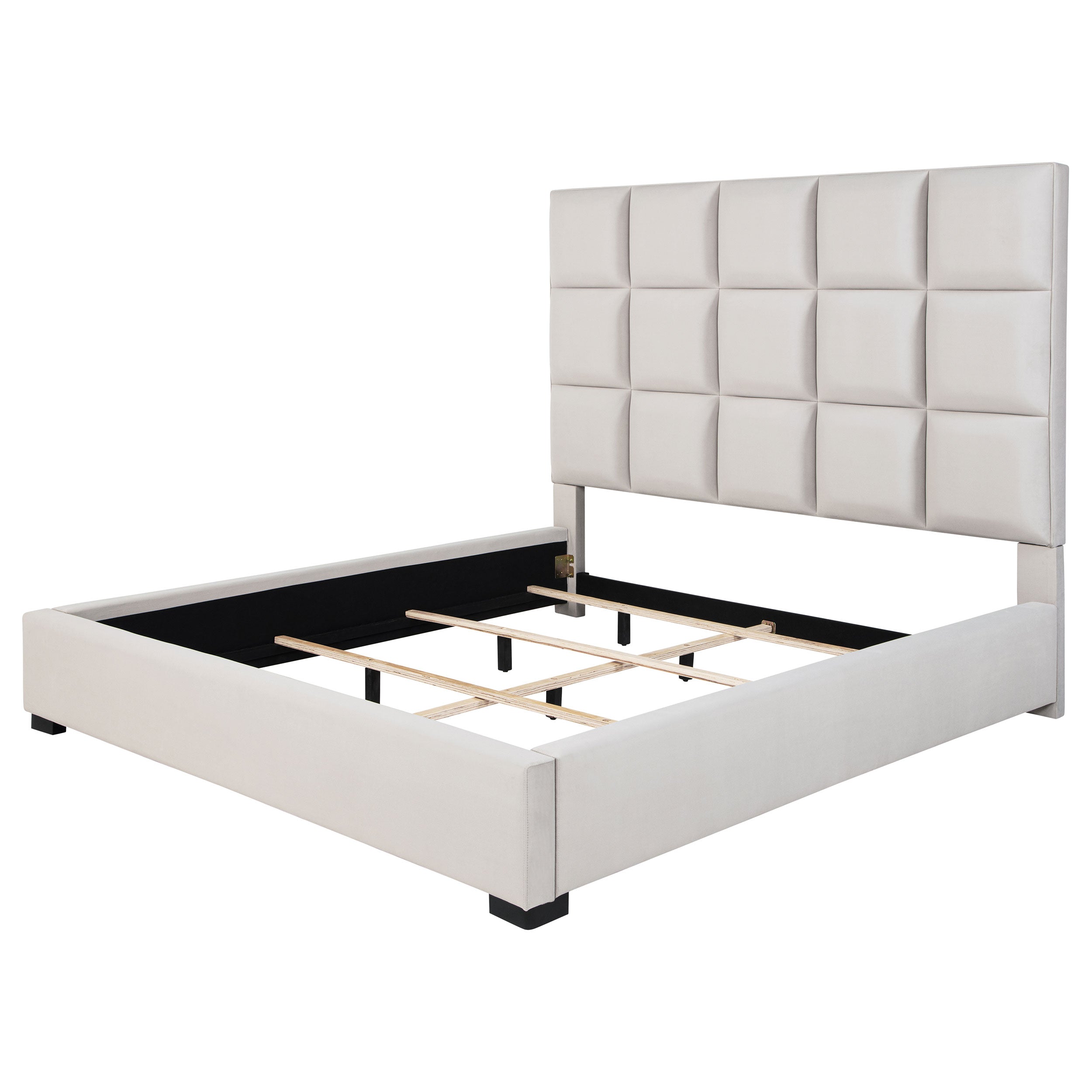 Panes Upholstered Panel Bed Beige