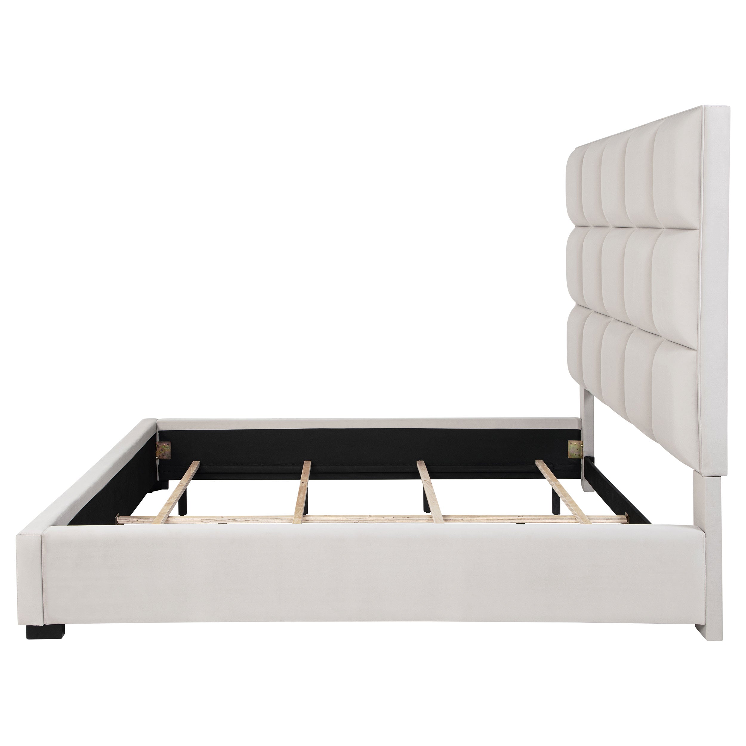 Panes Upholstered Panel Bed Beige