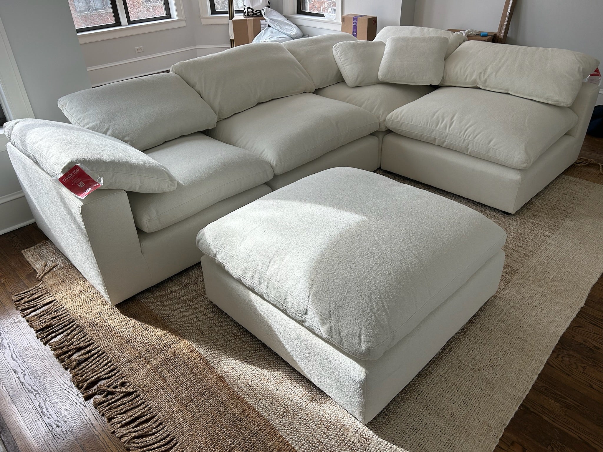 Luxe Dream Performance Bouclé Square Arm Cloud - Ivory/Slate Grey