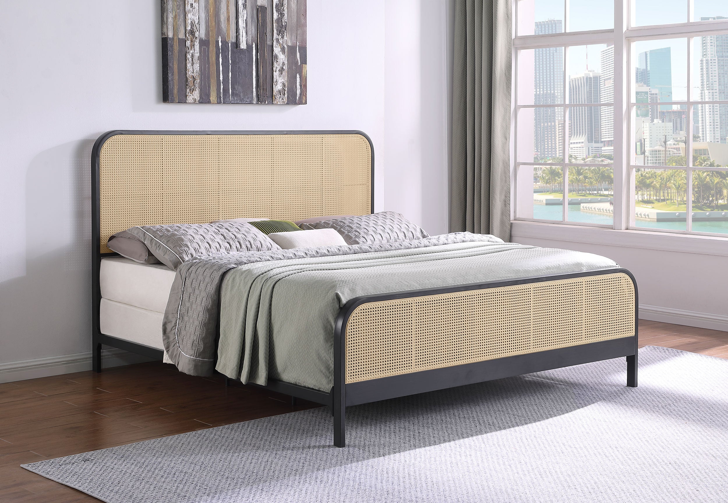 Lanewood Open Cane Webbing Metal Bed Black