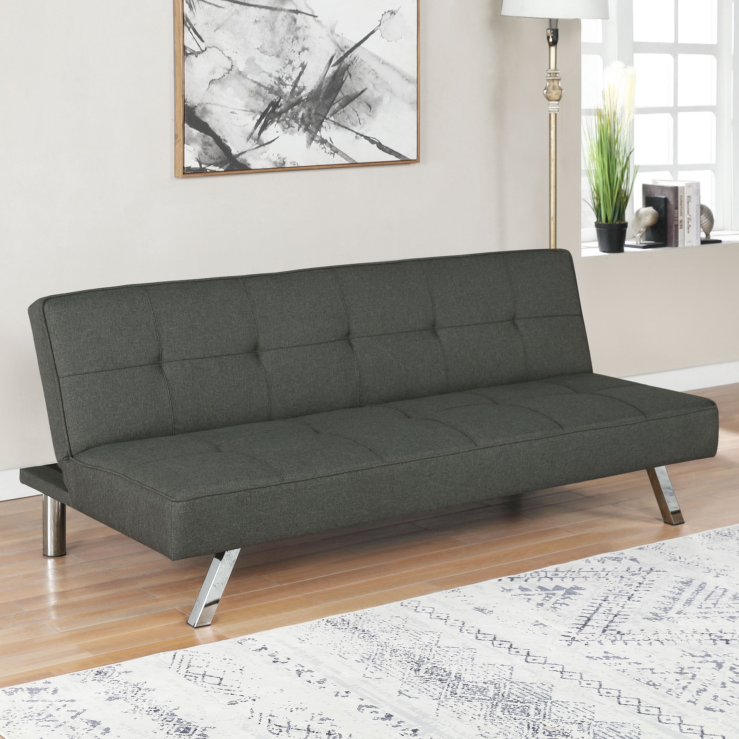 Joel Upholstered Tufted Convertible Sofa Bed Black