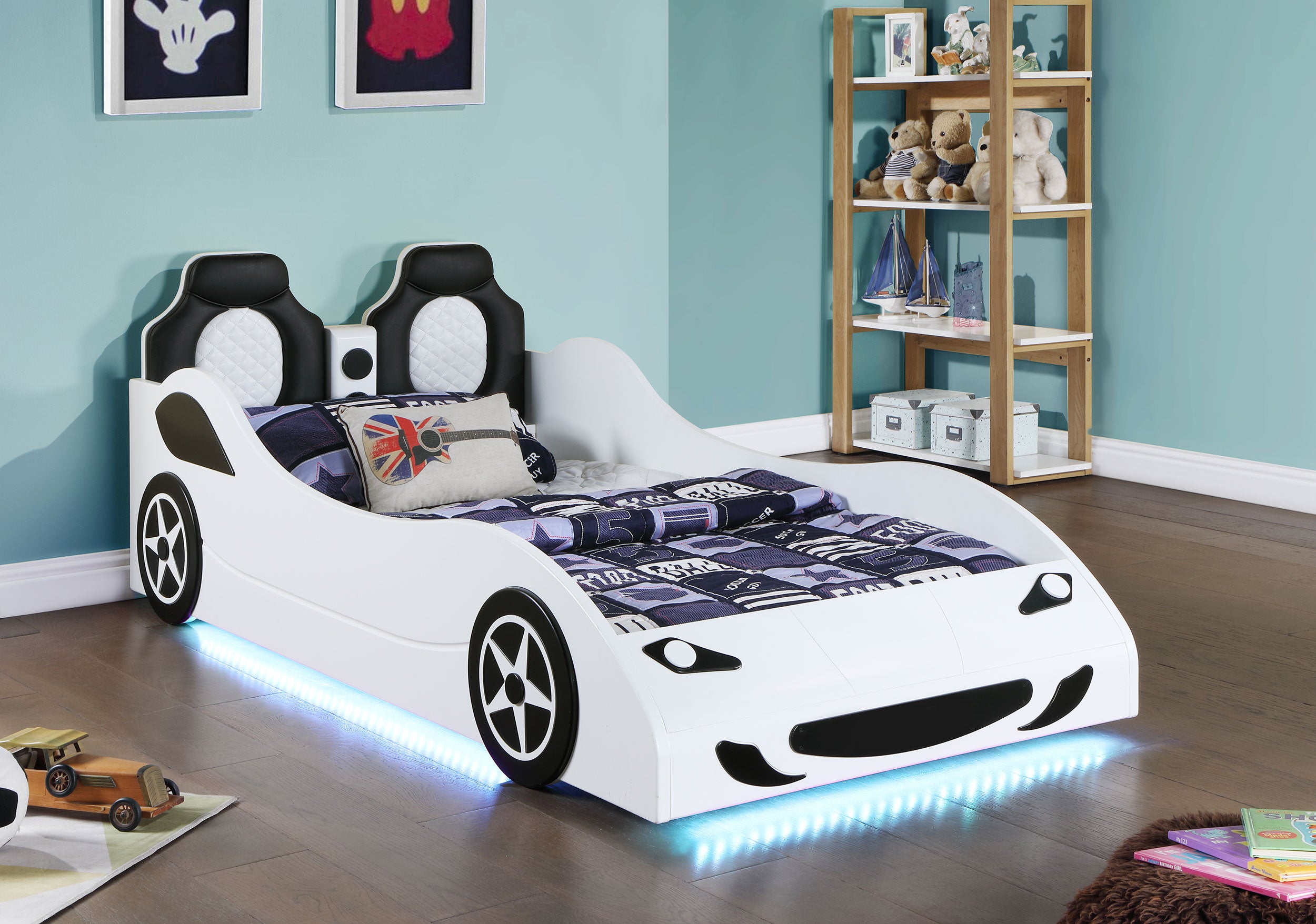 Cruiser Wood LED Race Car Bed Blue