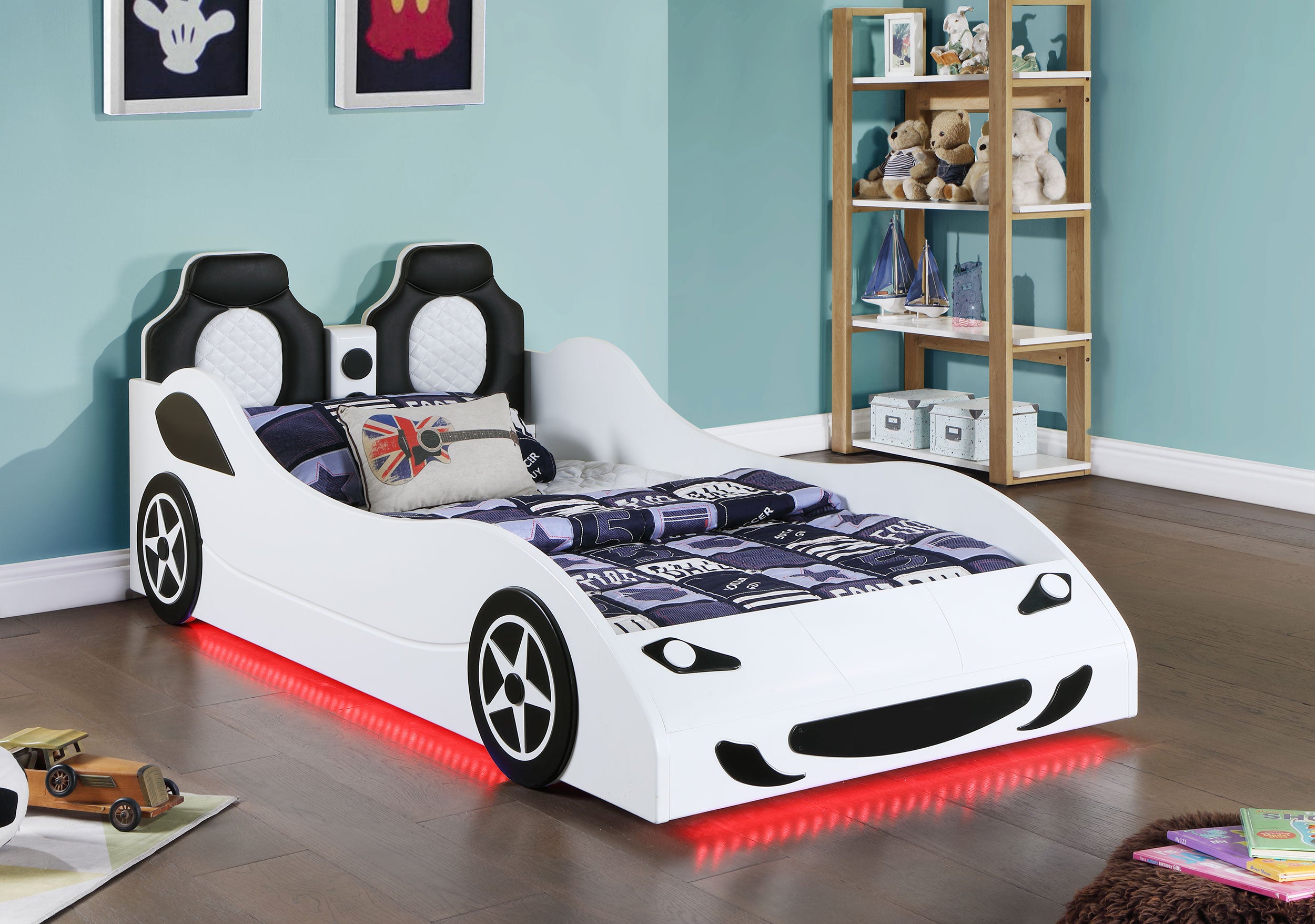 Cruiser Wood LED Race Car Bed Blue