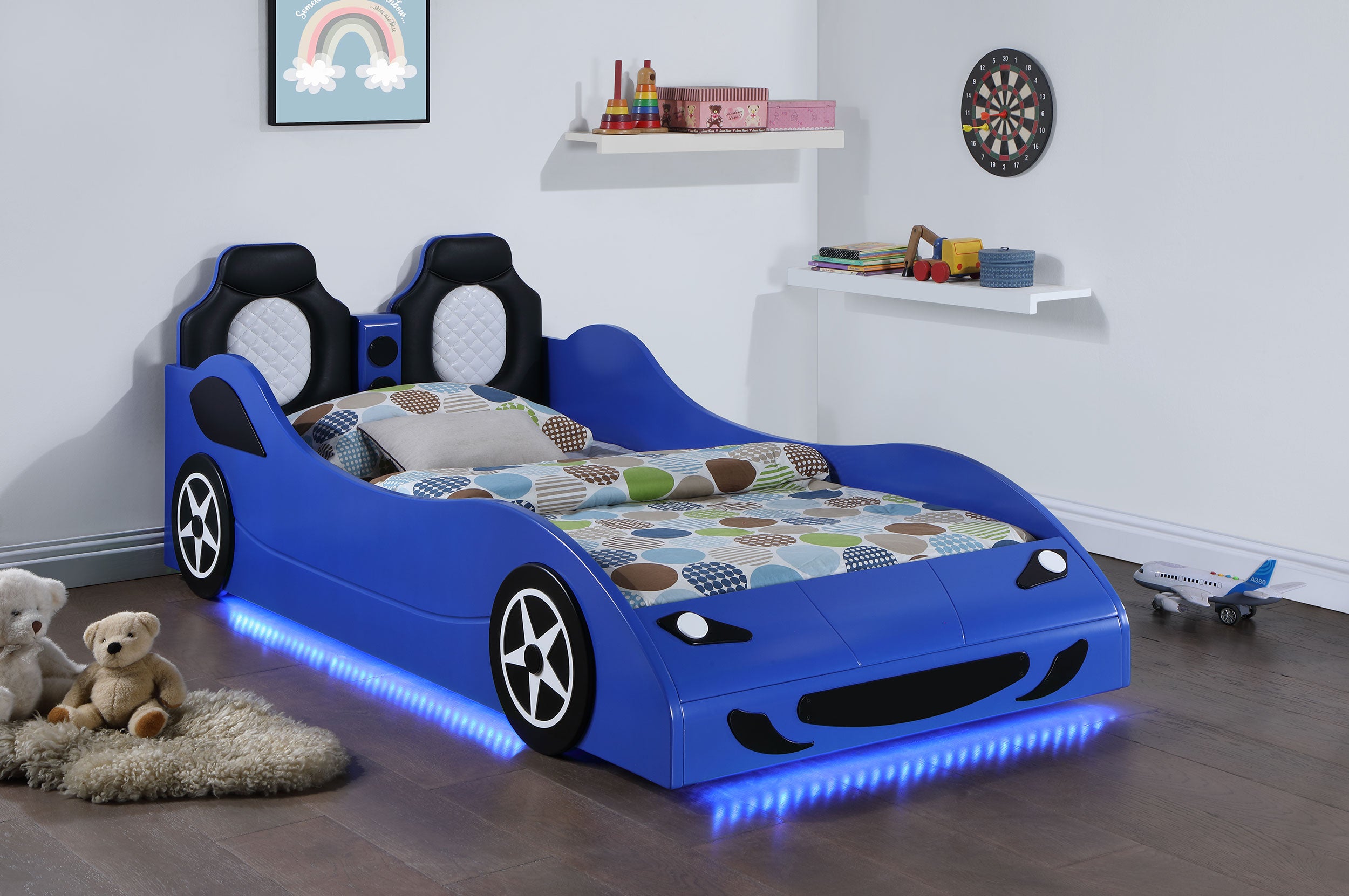 Cruiser Wood LED Race Car Bed Blue