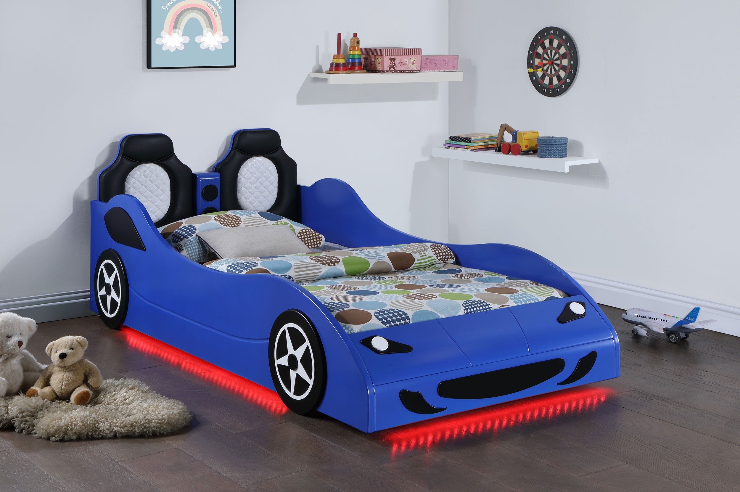 Cruiser Wood LED Race Car Bed Blue