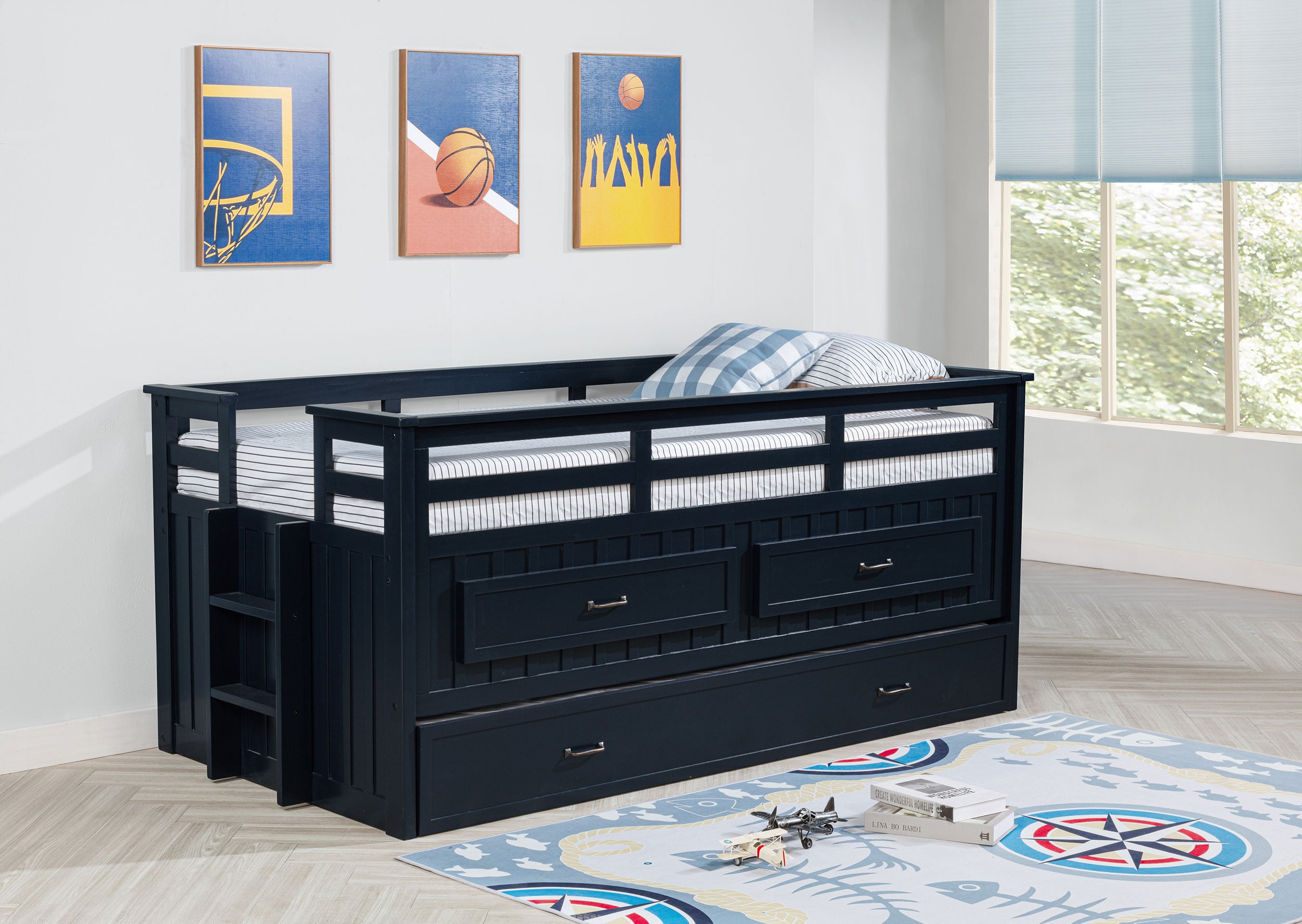 Carlsbad Wood Captains Bed With Trundle Medium Brown