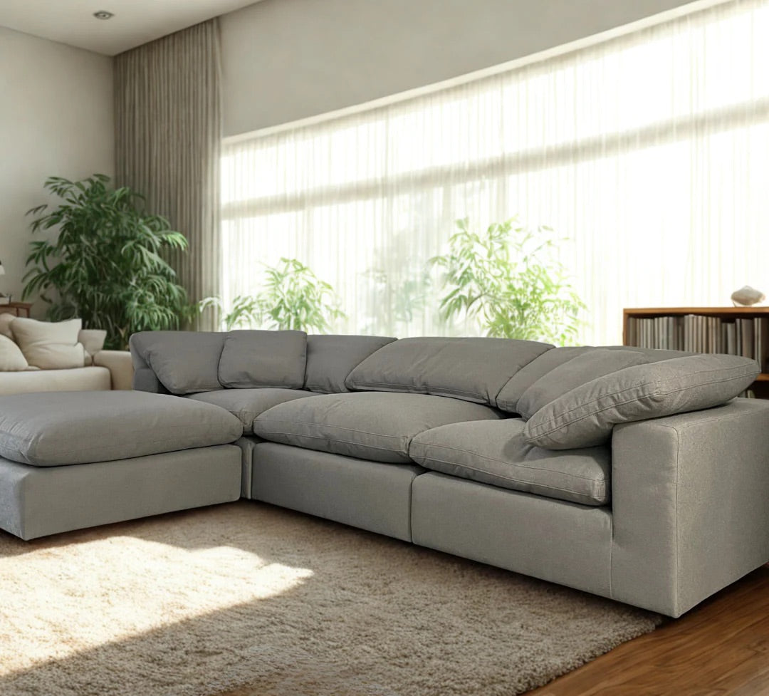 Luxe Dream Performance Bouclé Square Arm Cloud - Ivory/Slate Grey